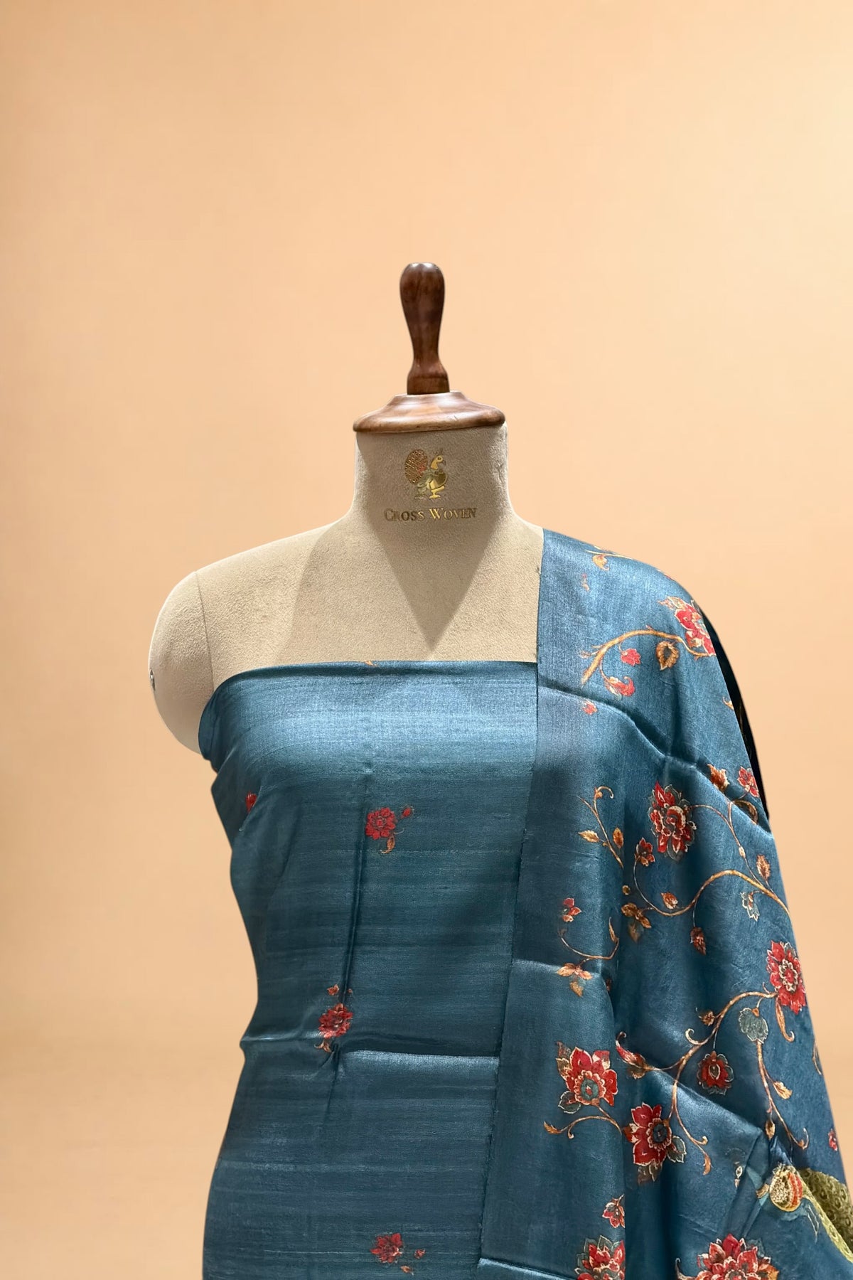 Teal Blue Banarasi Pure Tusser Silk Suit Set