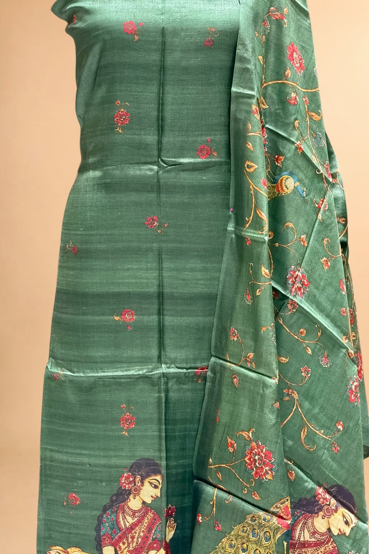 Emerald Green Banarasi Pure Tusser Silk Suit Set