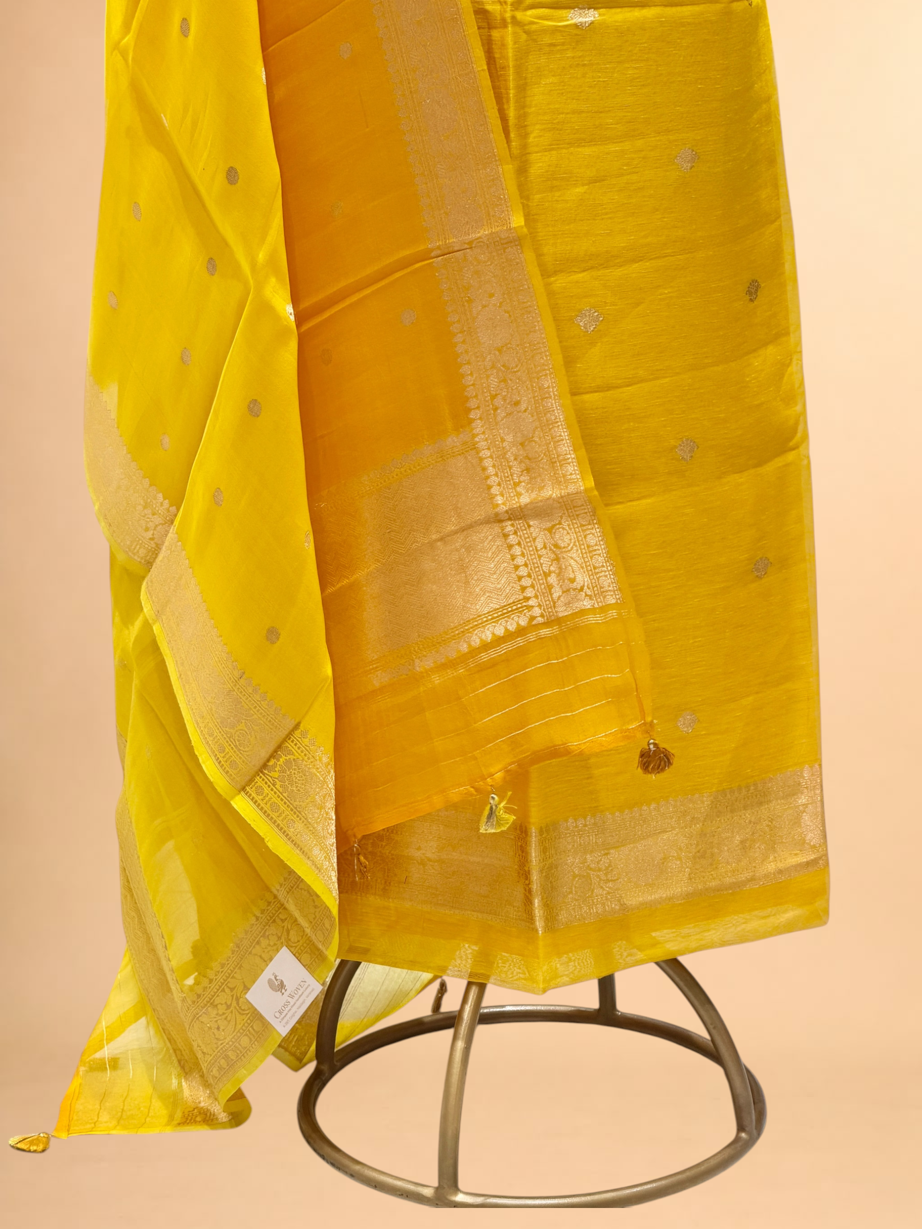 Sunshine Yellow Linen Floral Suit Set with ombré Dupatta