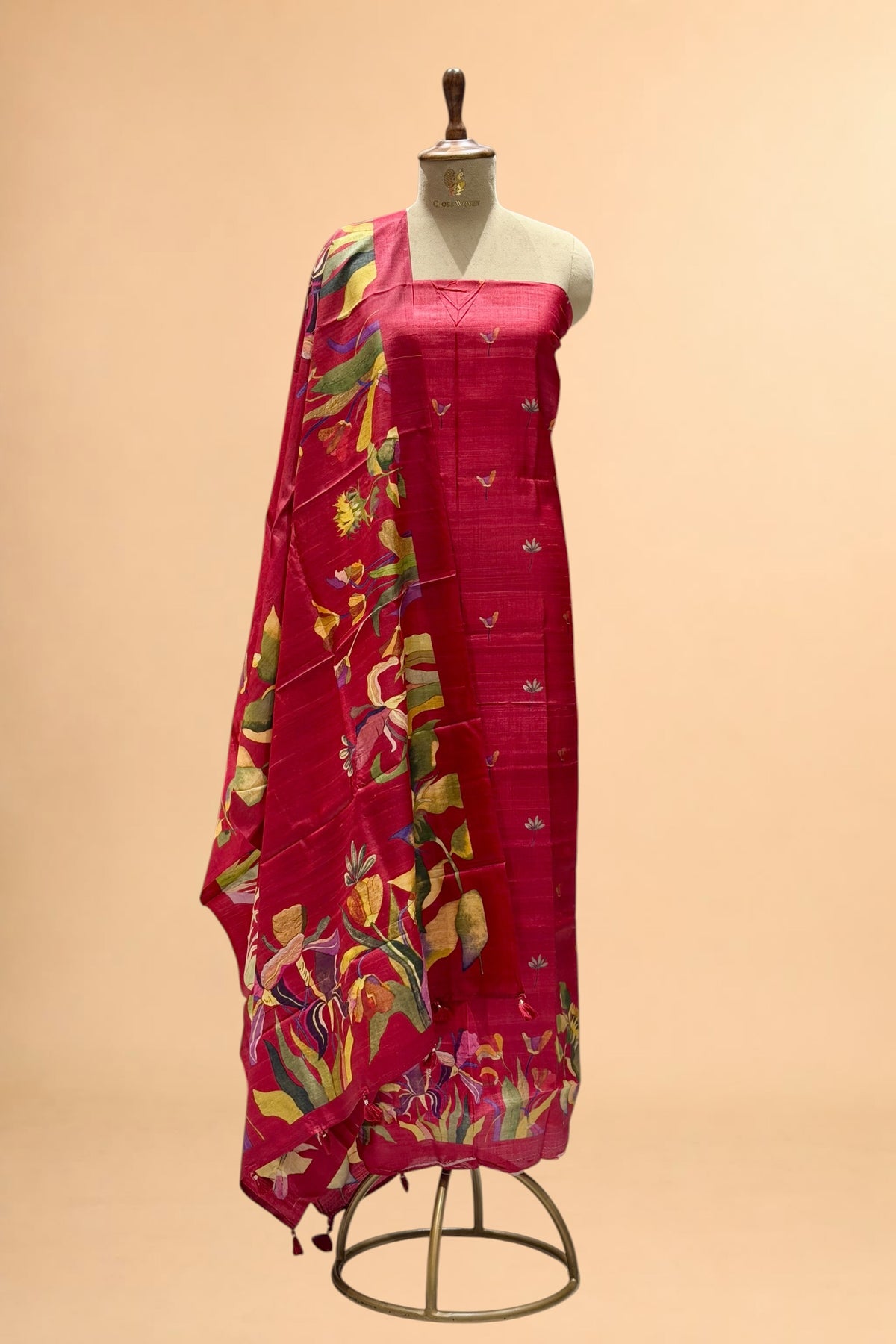 Red Banarasi Pure Tusser Silk Suit Set