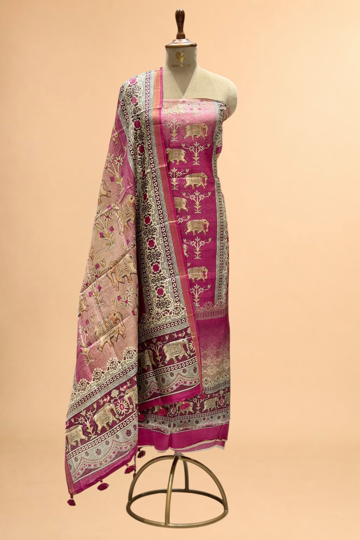 Magenta Pink Banarasi Pure Tusser Silk Suit Set