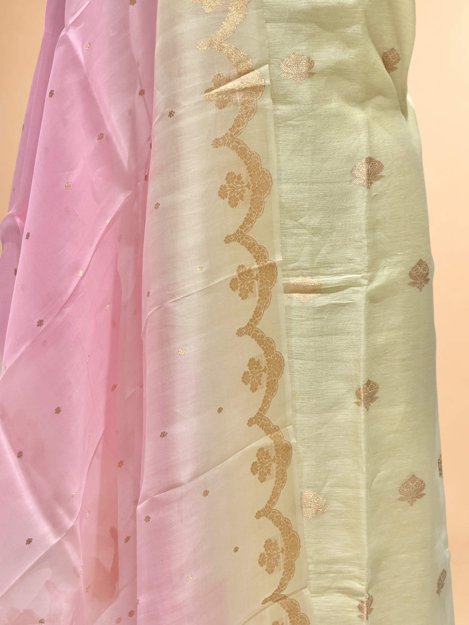 Off-White Linen Floral Suit Set with ombré Dupatta