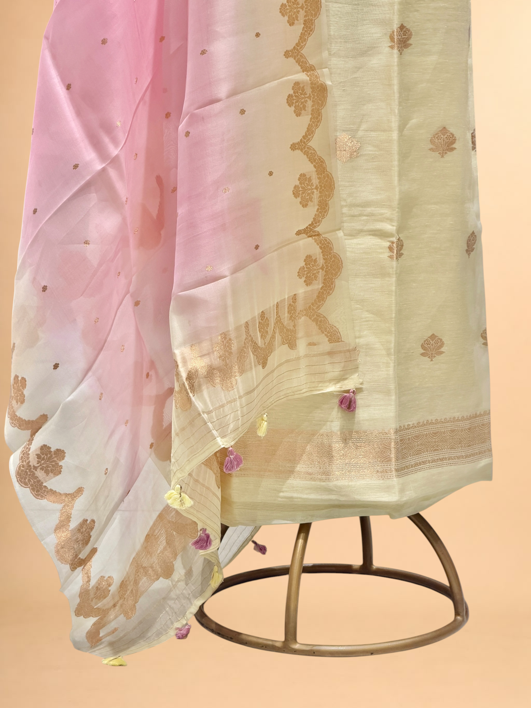 Off-White Linen Floral Suit Set with ombré Dupatta