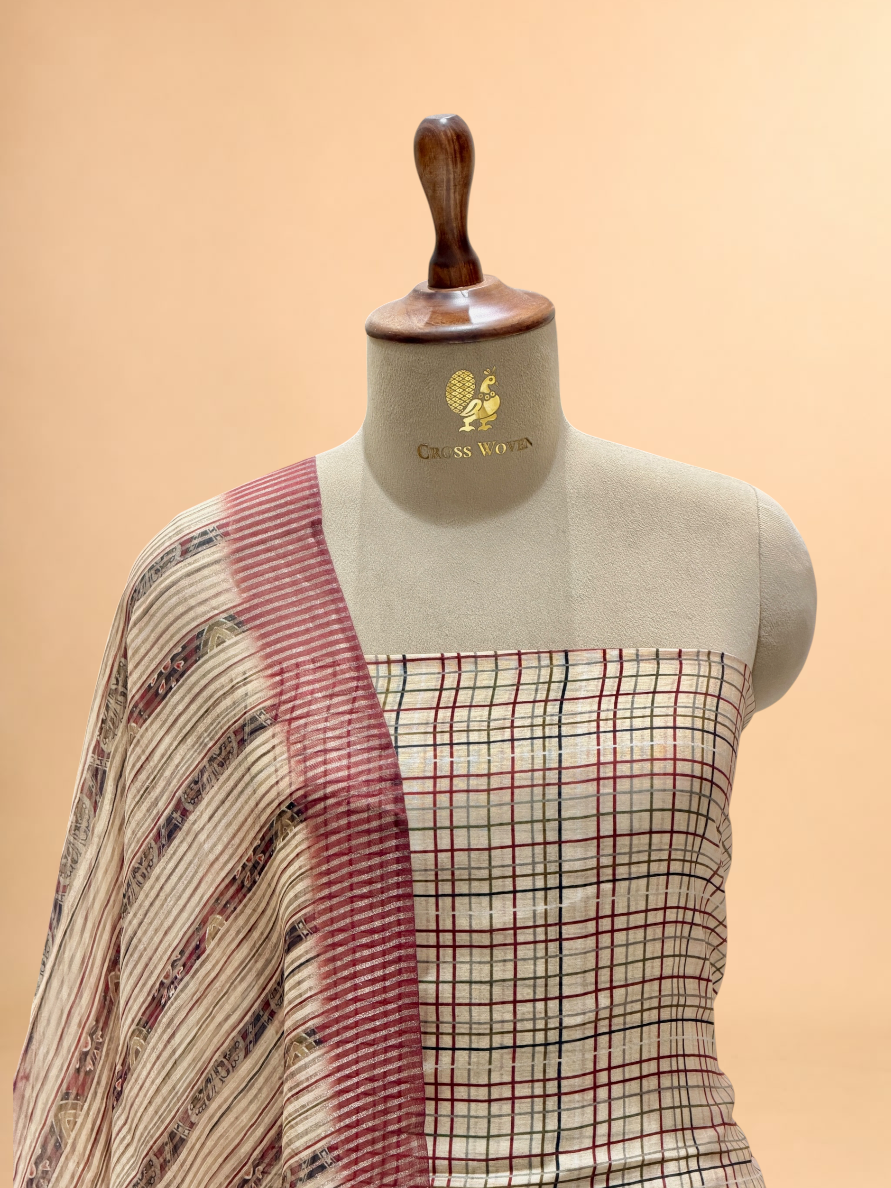 Ivory Checkered Mul Print Suit Set with Printed Dupatta