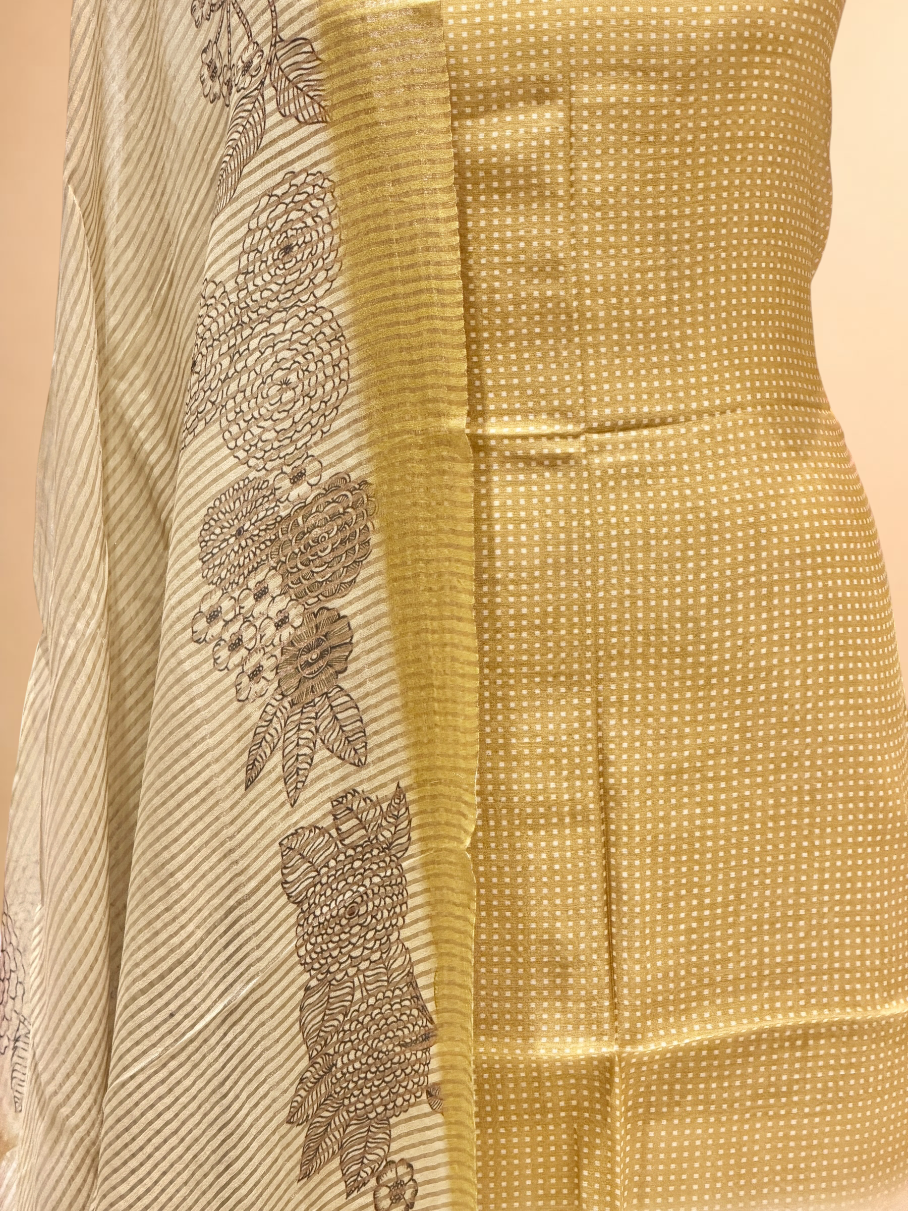 Honey Mustard Floral Printed Mul Suit Set with Printed Dupatta