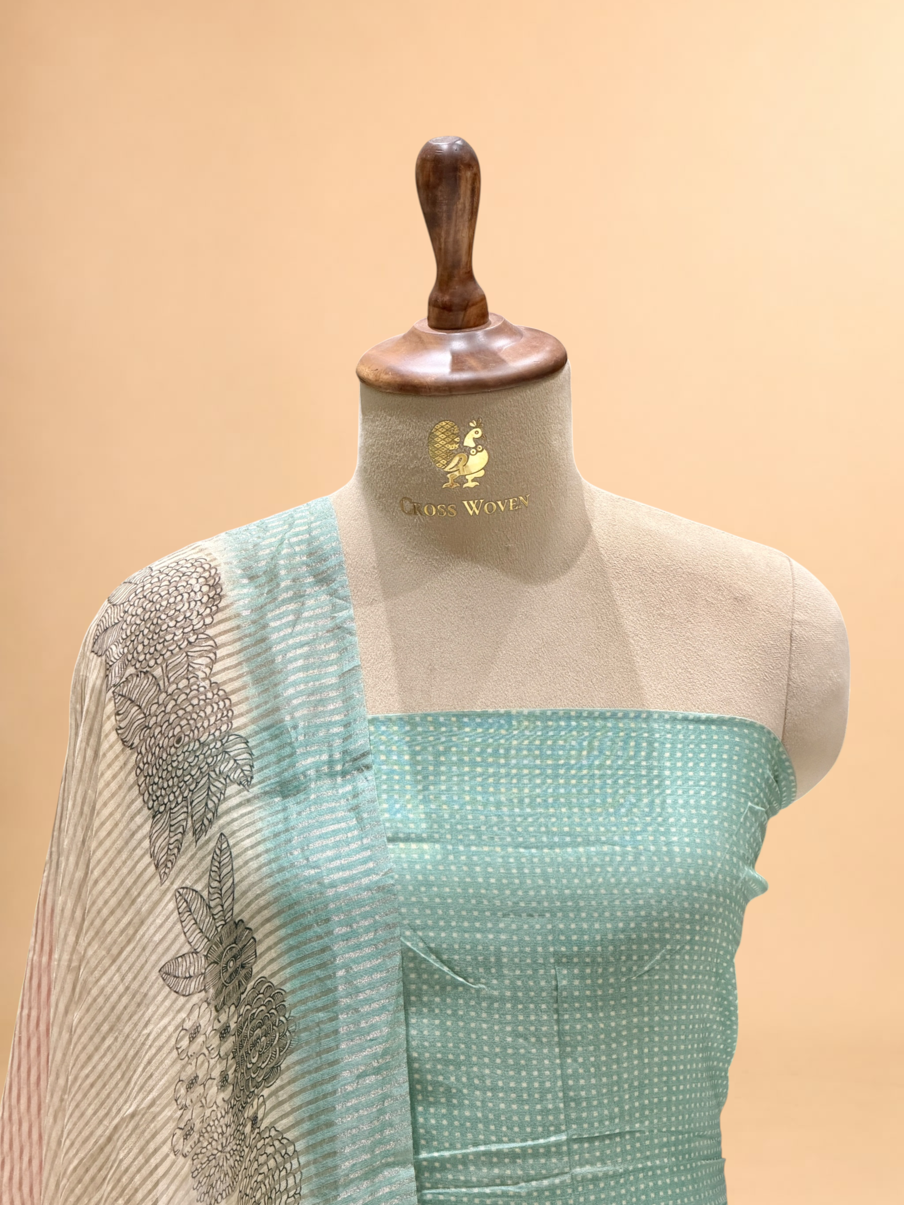 Aqua Blue Floral Printed Mul Suit Set with Printed Dupatta