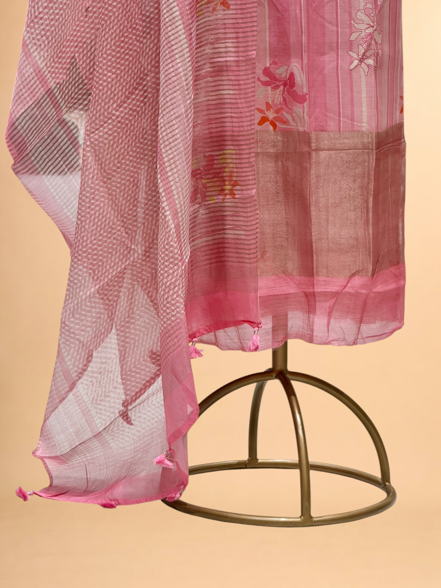 Pink Floral Printed Mul Suit Set with Printed Dupatta