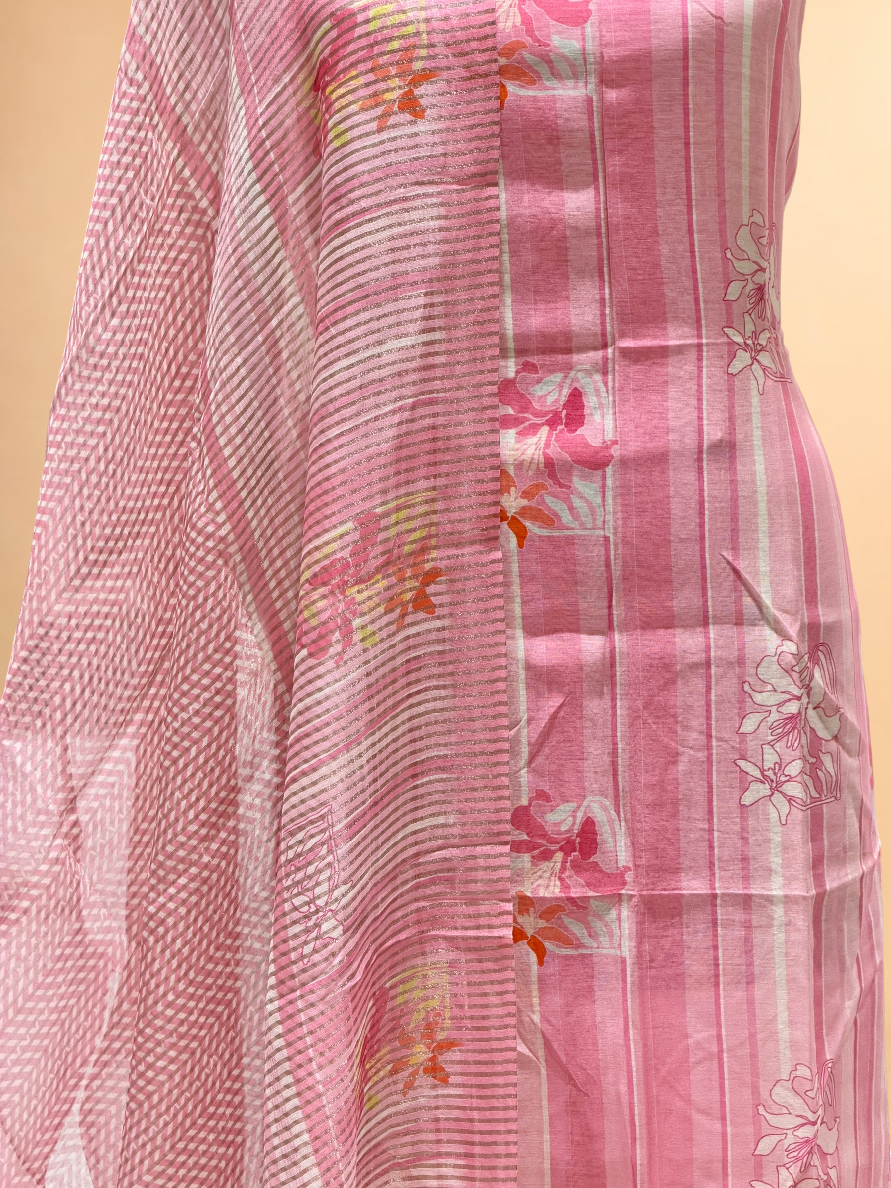 Pink Floral Printed Mul Suit Set with Printed Dupatta