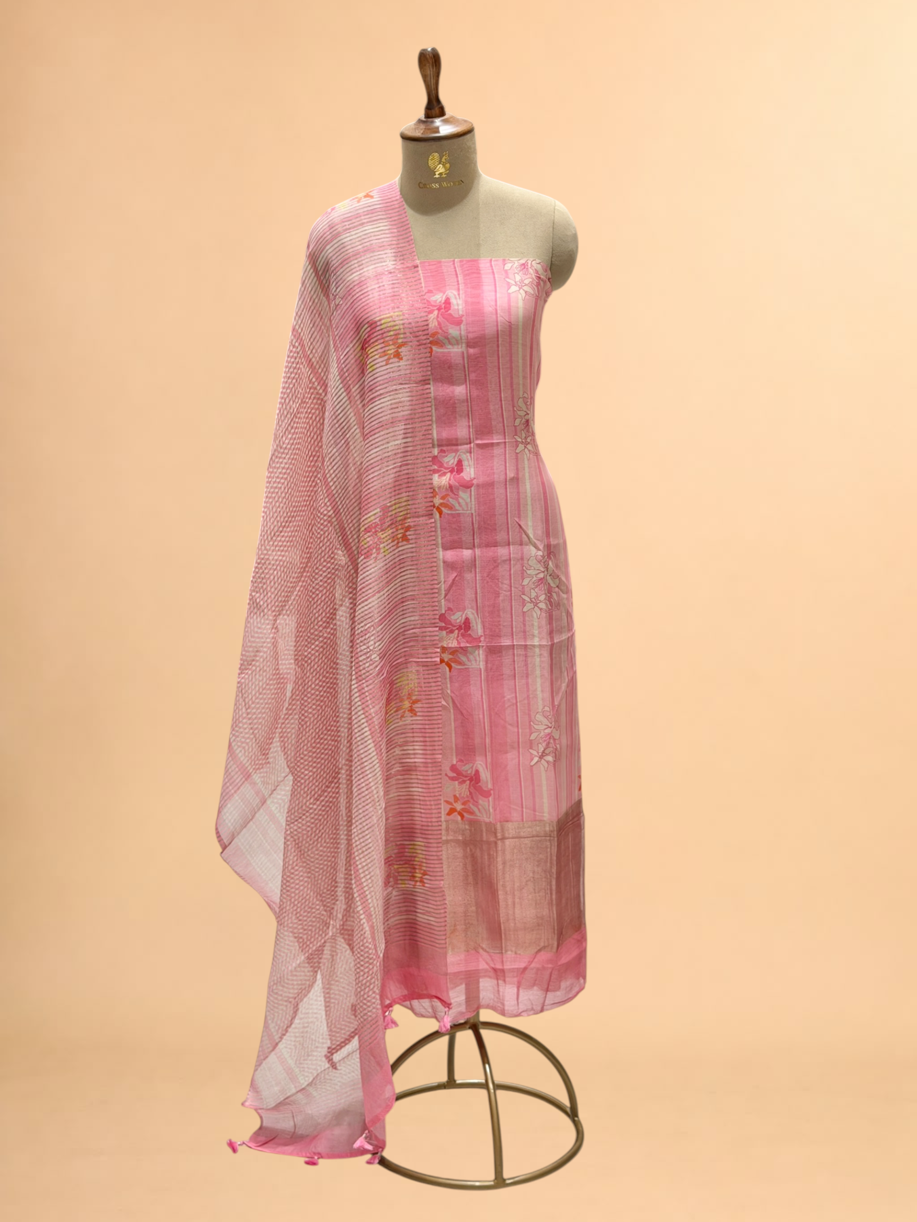 Pink Floral Printed Mul Suit Set with Printed Dupatta