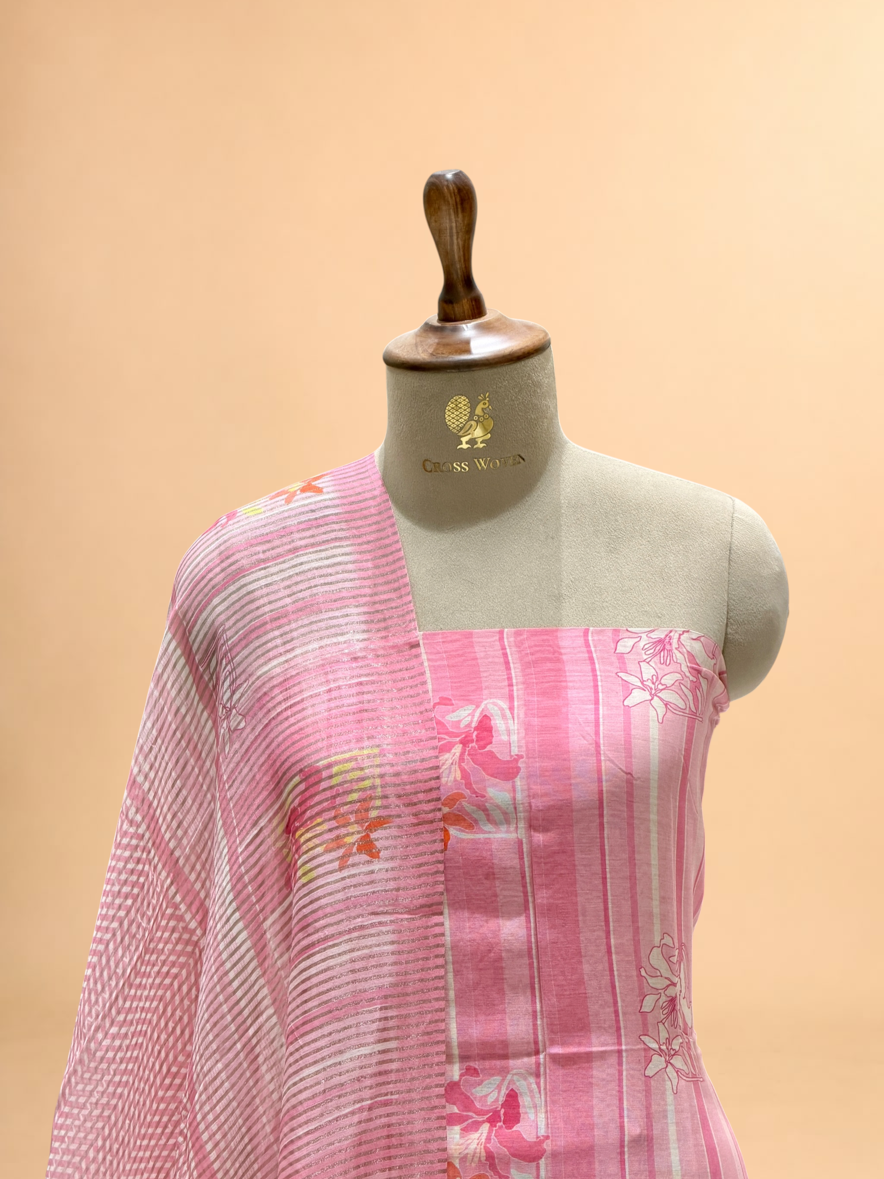 Pink Floral Printed Mul Suit Set with Printed Dupatta