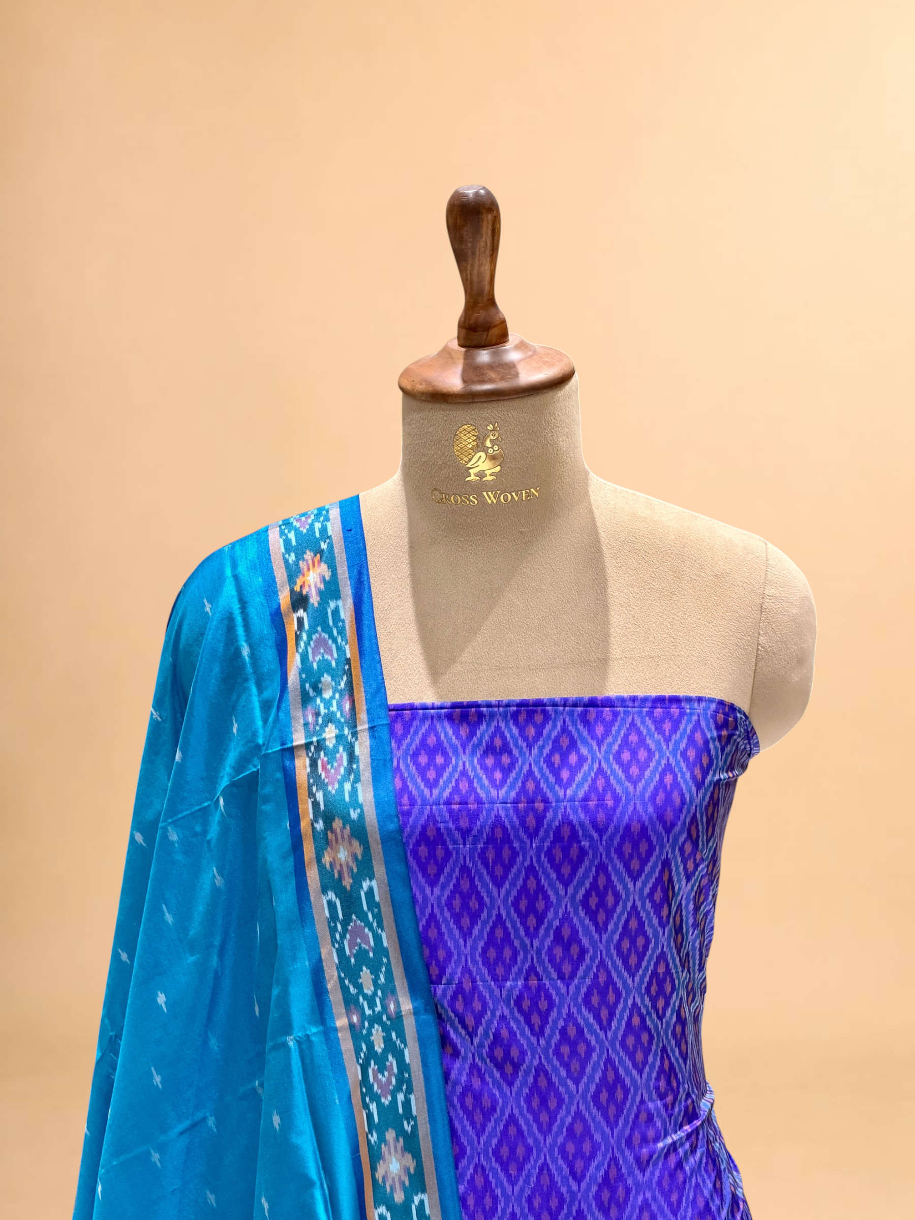 Katan Ikkat Silk Suit Set with Double Colour Dupatta