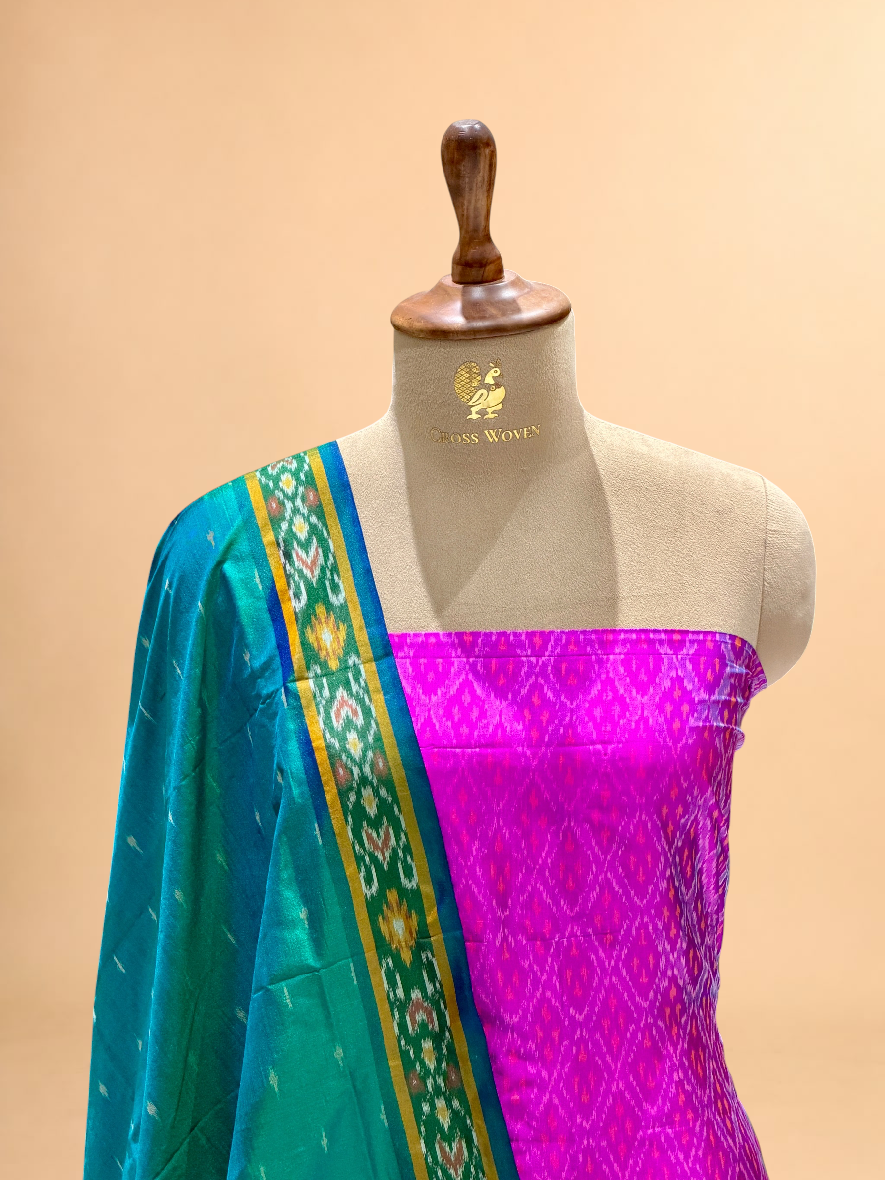 Katan Ikkat Silk Suit Set with Double Colour Dupatta