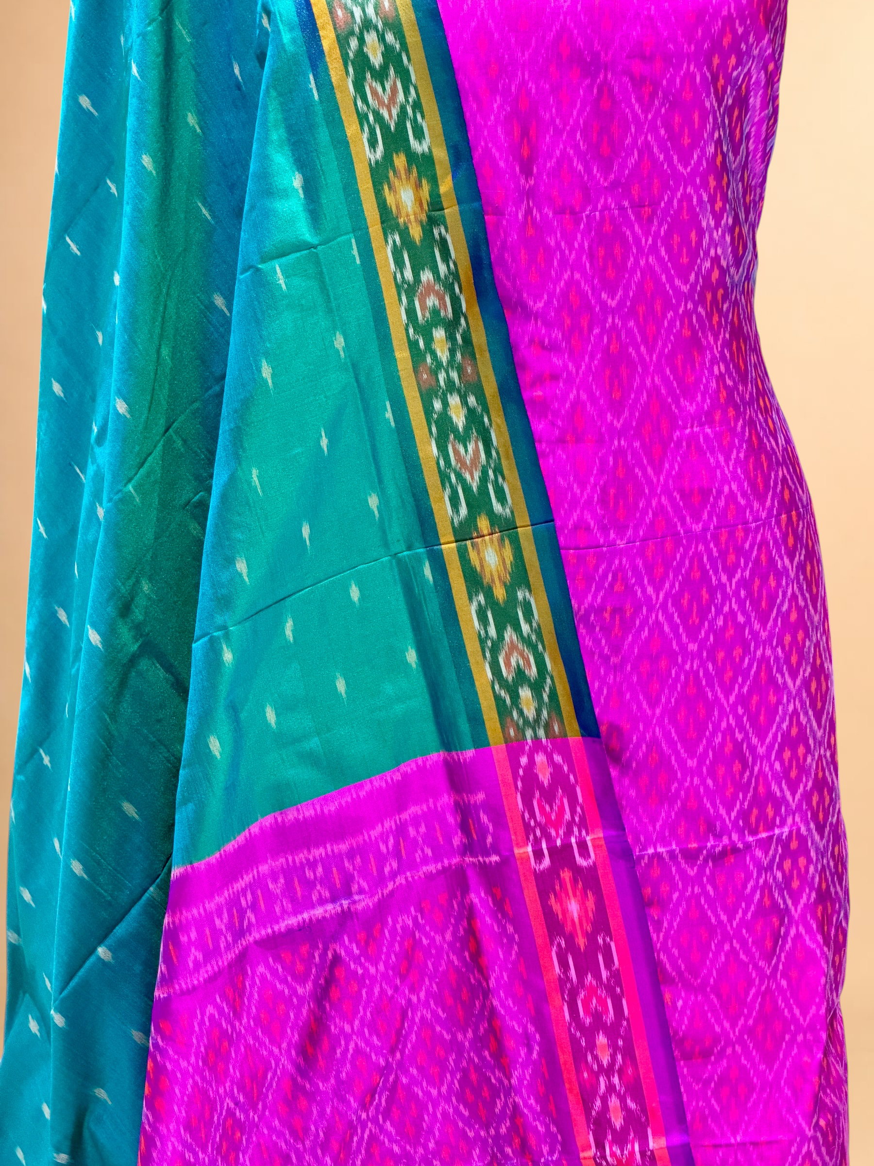 Katan Ikkat Silk Suit Set with Double Colour Dupatta