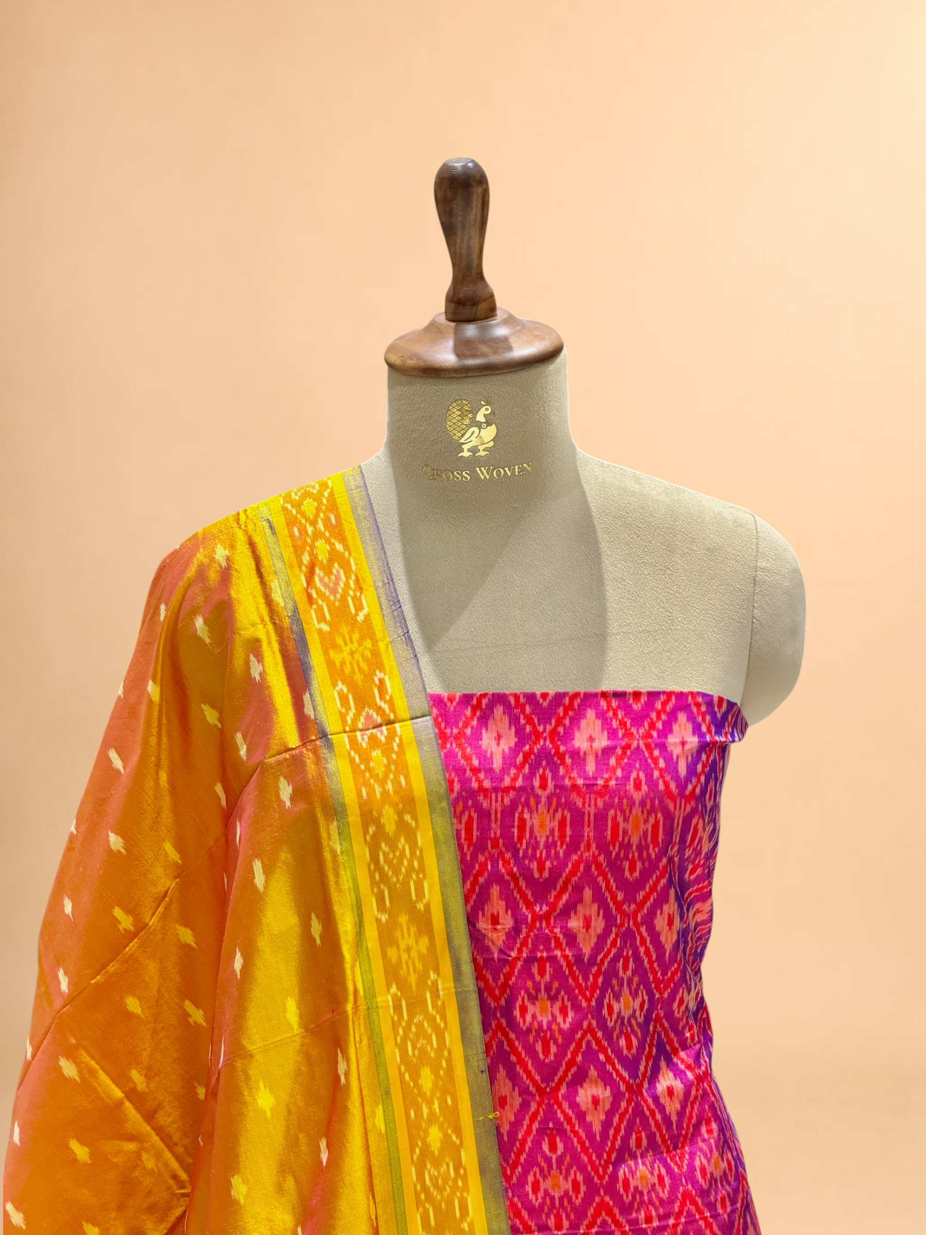 Katan Ikkat Silk Suit Set with Double Colour Dupatta