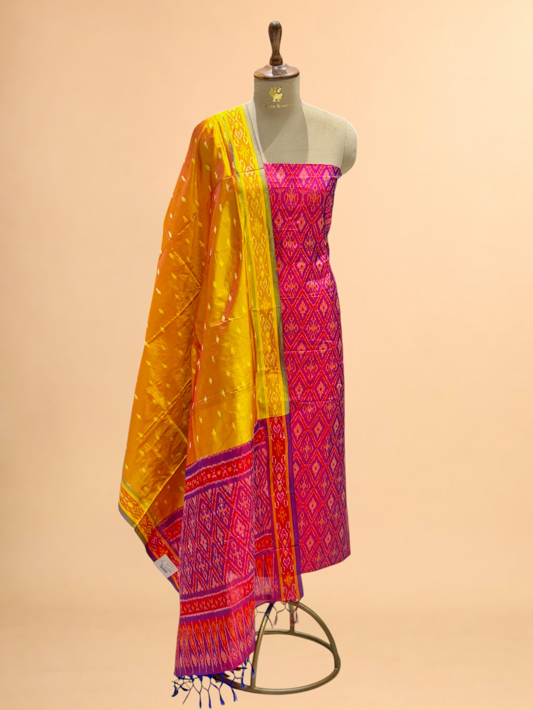 Katan Ikkat Silk Suit Set with Double Colour Dupatta