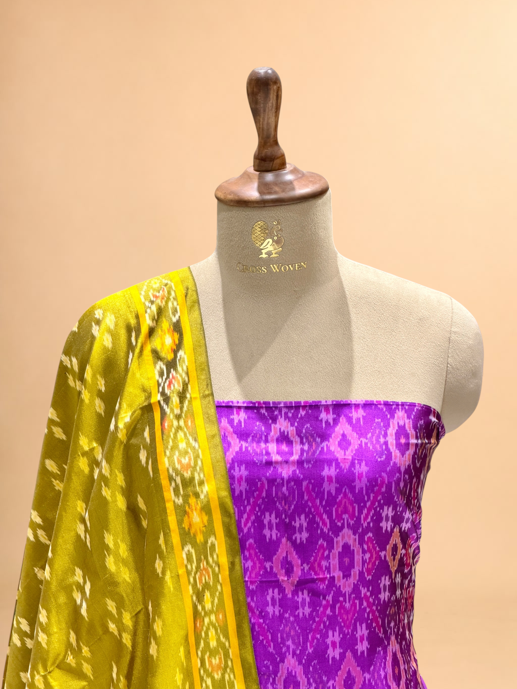 Katan Ikkat Silk Suit Set with Double Colour Dupattauit