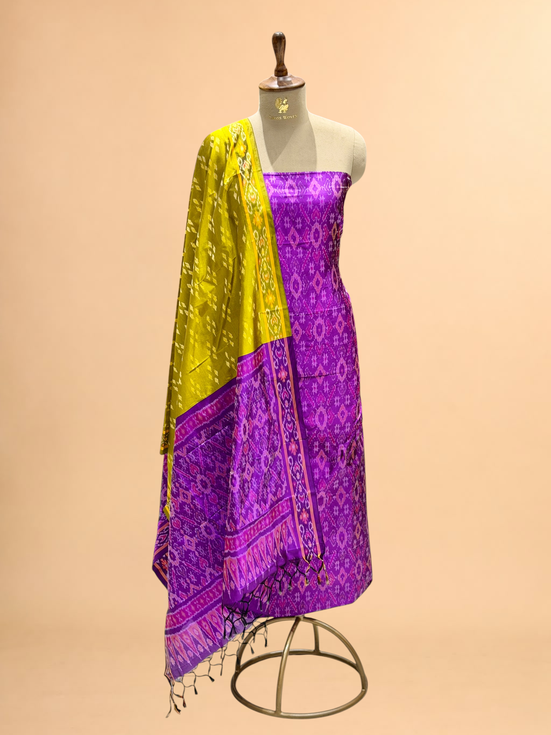 Katan Ikkat Silk Suit Set with Double Colour Dupattauit