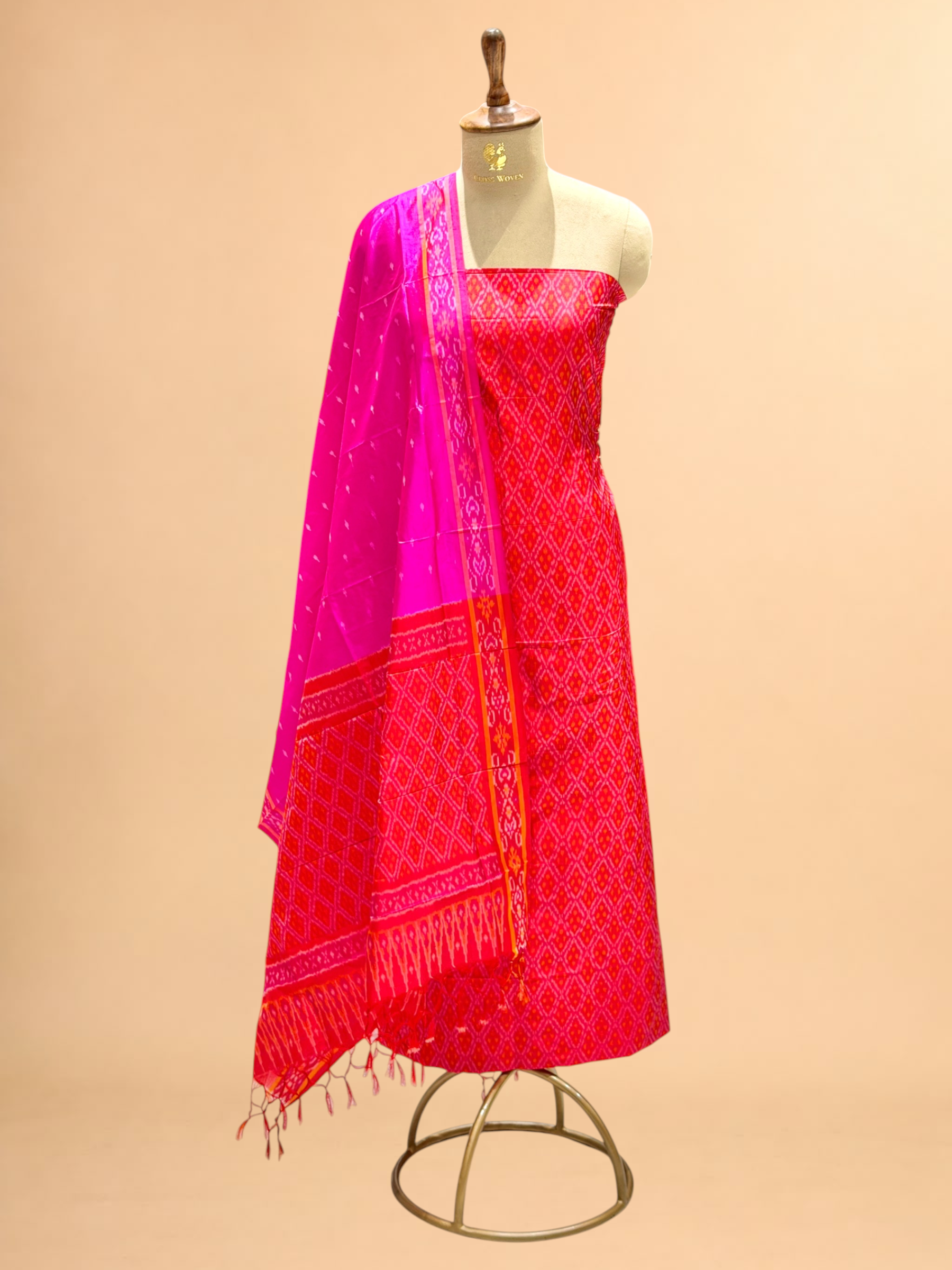 Katan Ikkat Silk Suit Set with Double Colour Dupatta