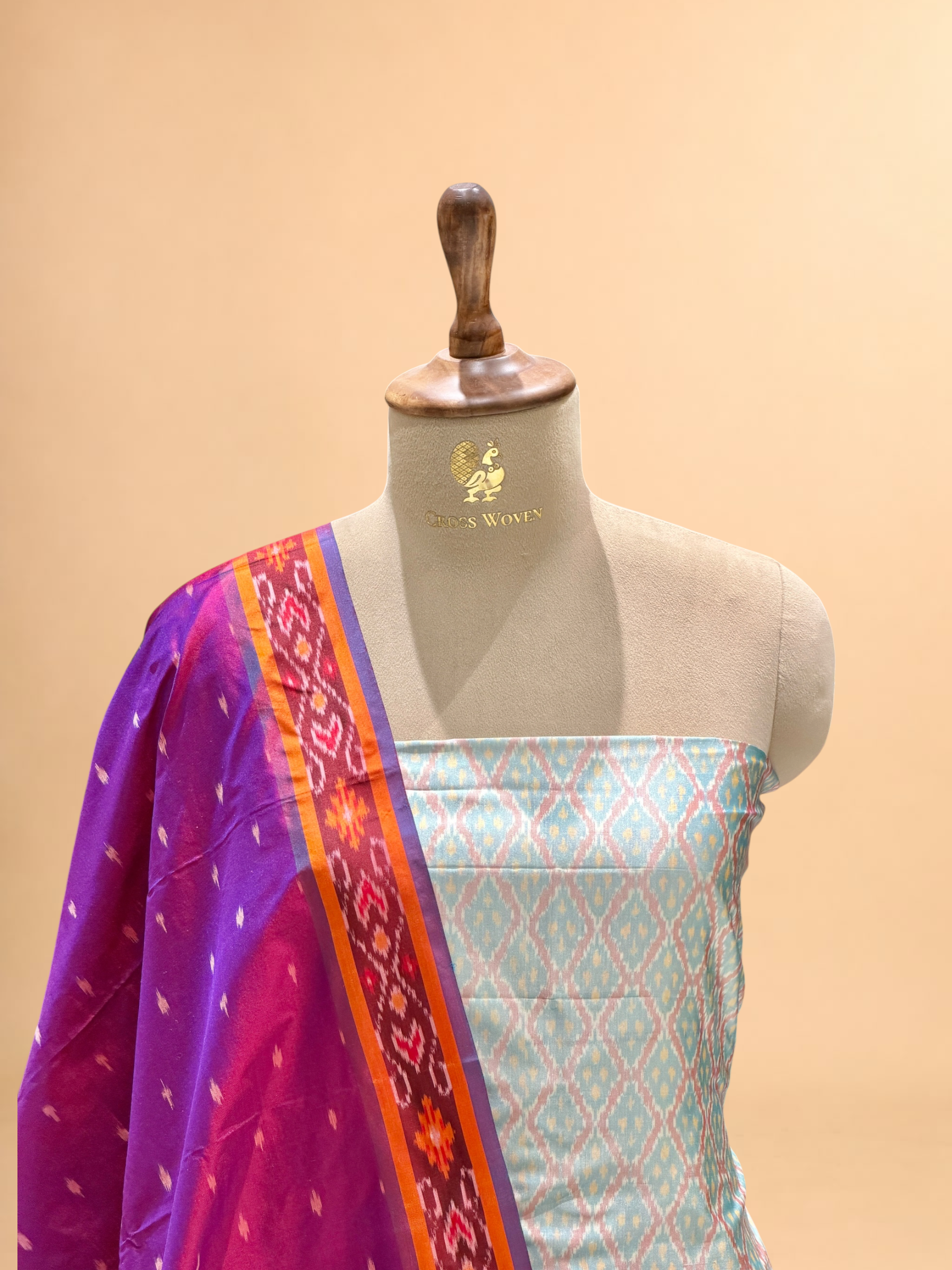 Katan Ikkat Silk Suit Set with Double Colour Dupatta