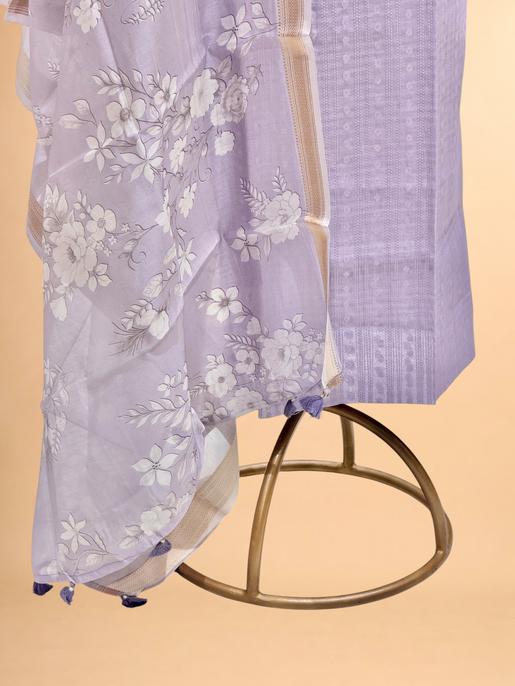Lavender Chanderi Silk Suit Sets With Printed Dupatta