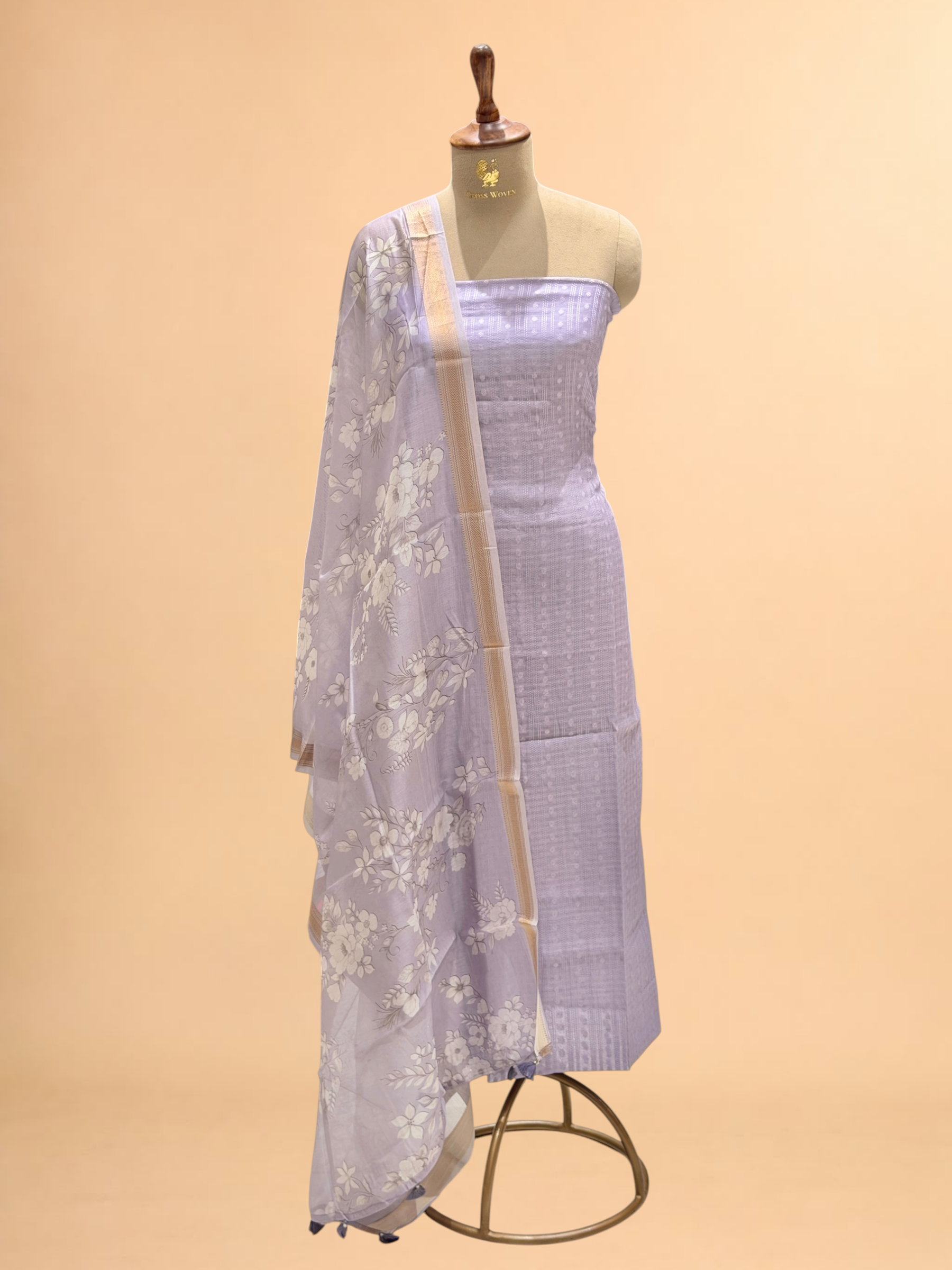 Lavender Chanderi Silk Suit Sets With Printed Dupatta
