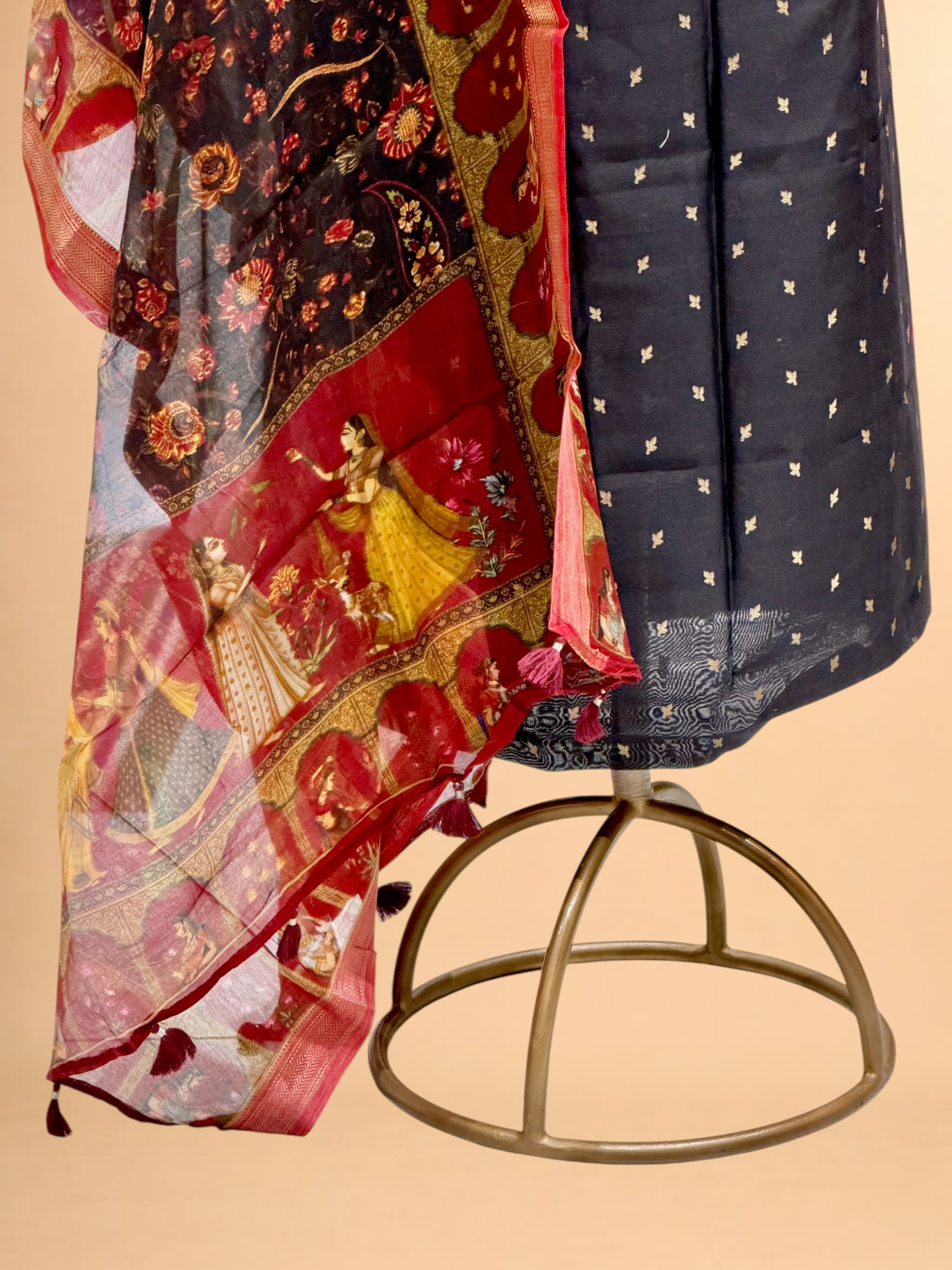 Black Chanderi Silk Suit Sets With Printed Dupatta