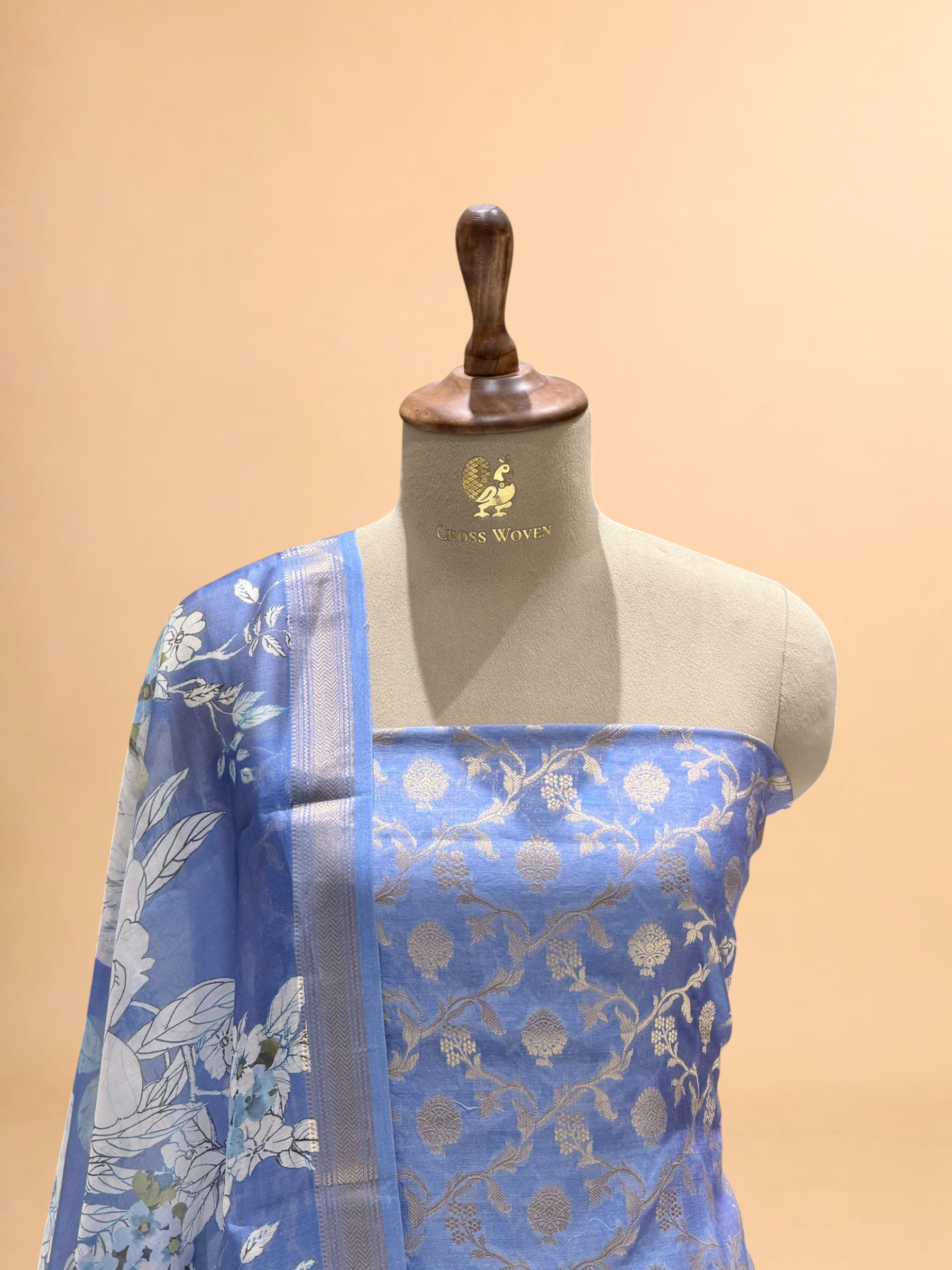 Cornflower Blue Chanderi Silk Suit Sets With Floral Printed Dupatta