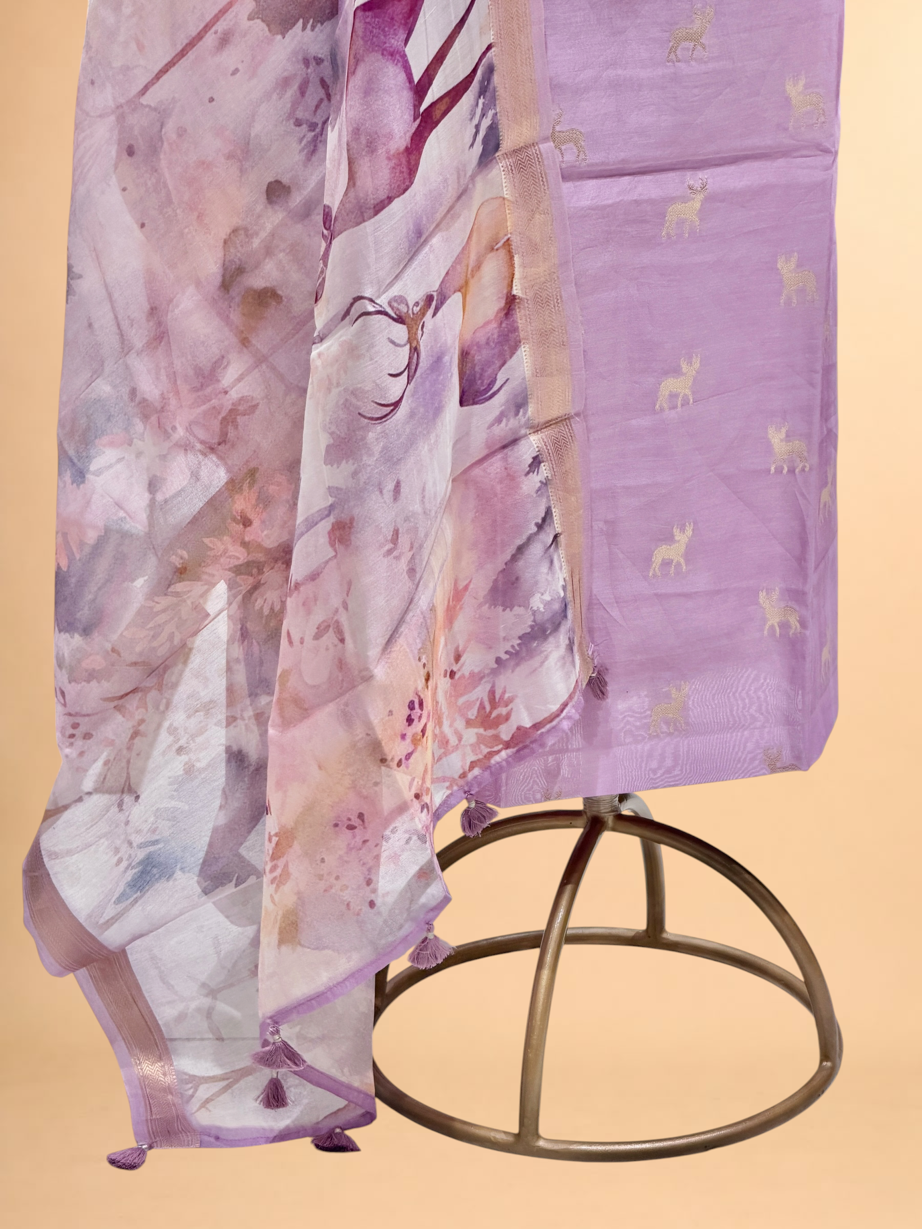 Lavender Chanderi Silk Suit Sets With Floral Printed Dupatta