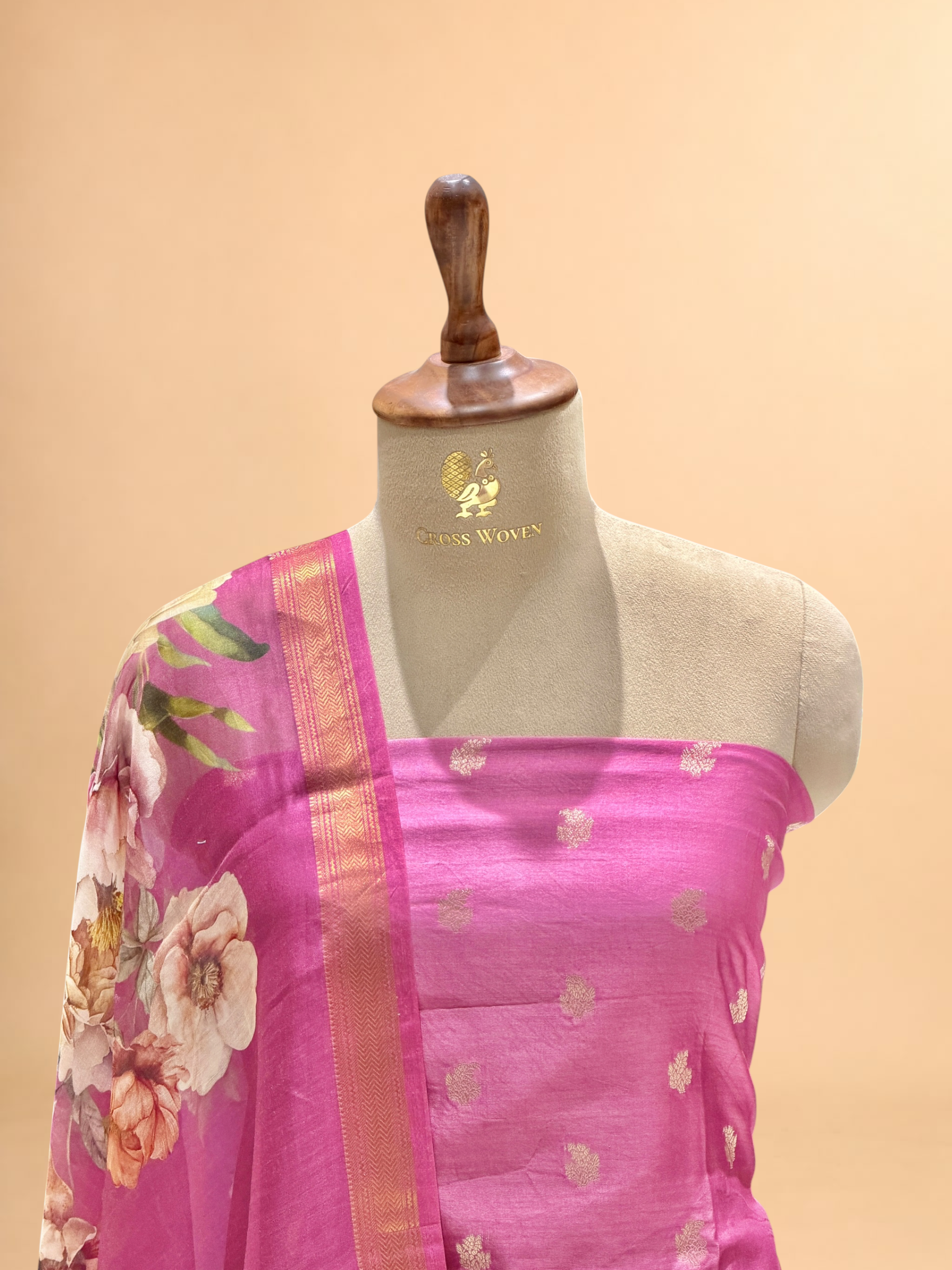 Rose Pink Chanderi Silk Suit Sets With Floral Printed Dupatta