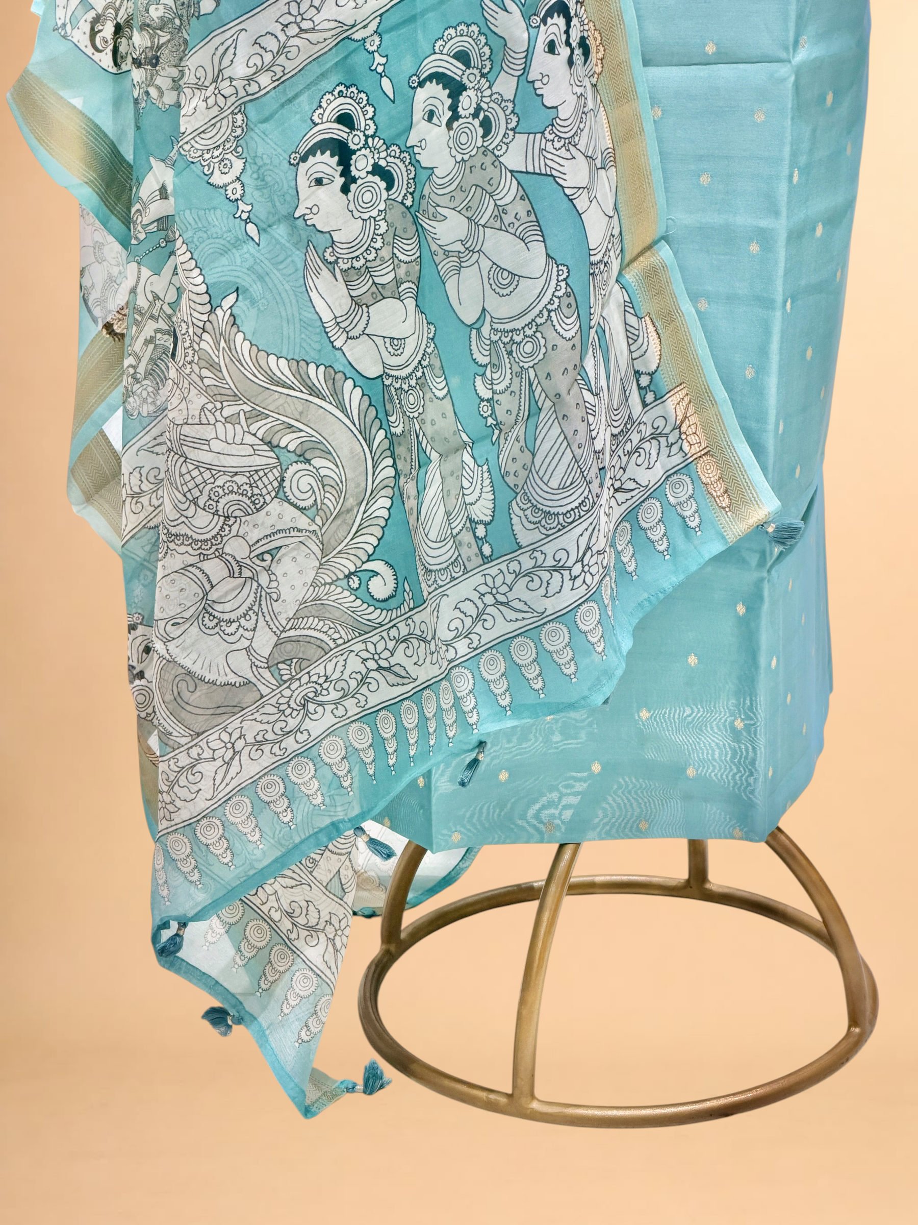 Powder Blue Chanderi Silk Suit Sets With Kalamkari Printed Dupatta