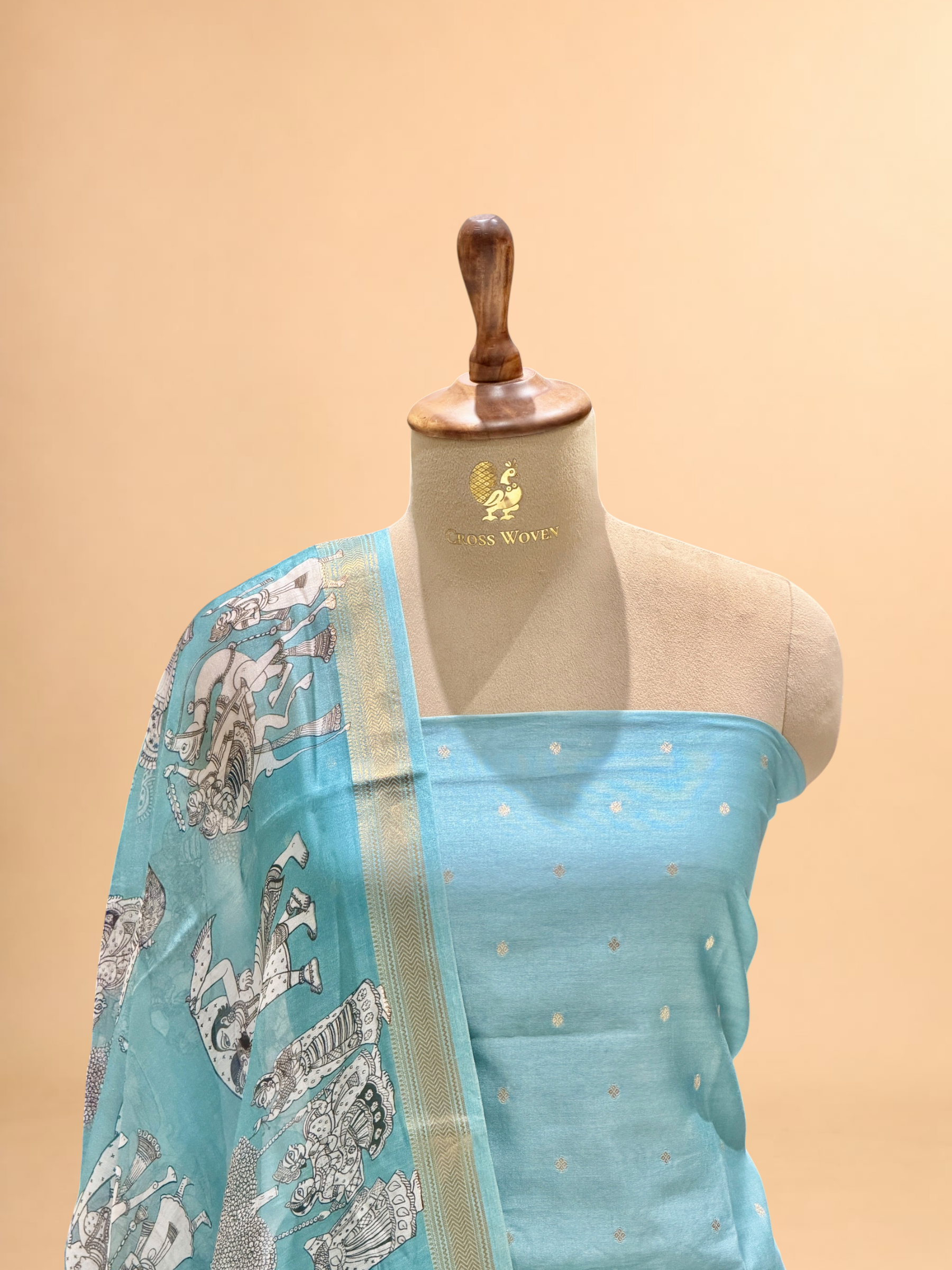 Powder Blue Chanderi Silk Suit Sets With Kalamkari Printed Dupatta