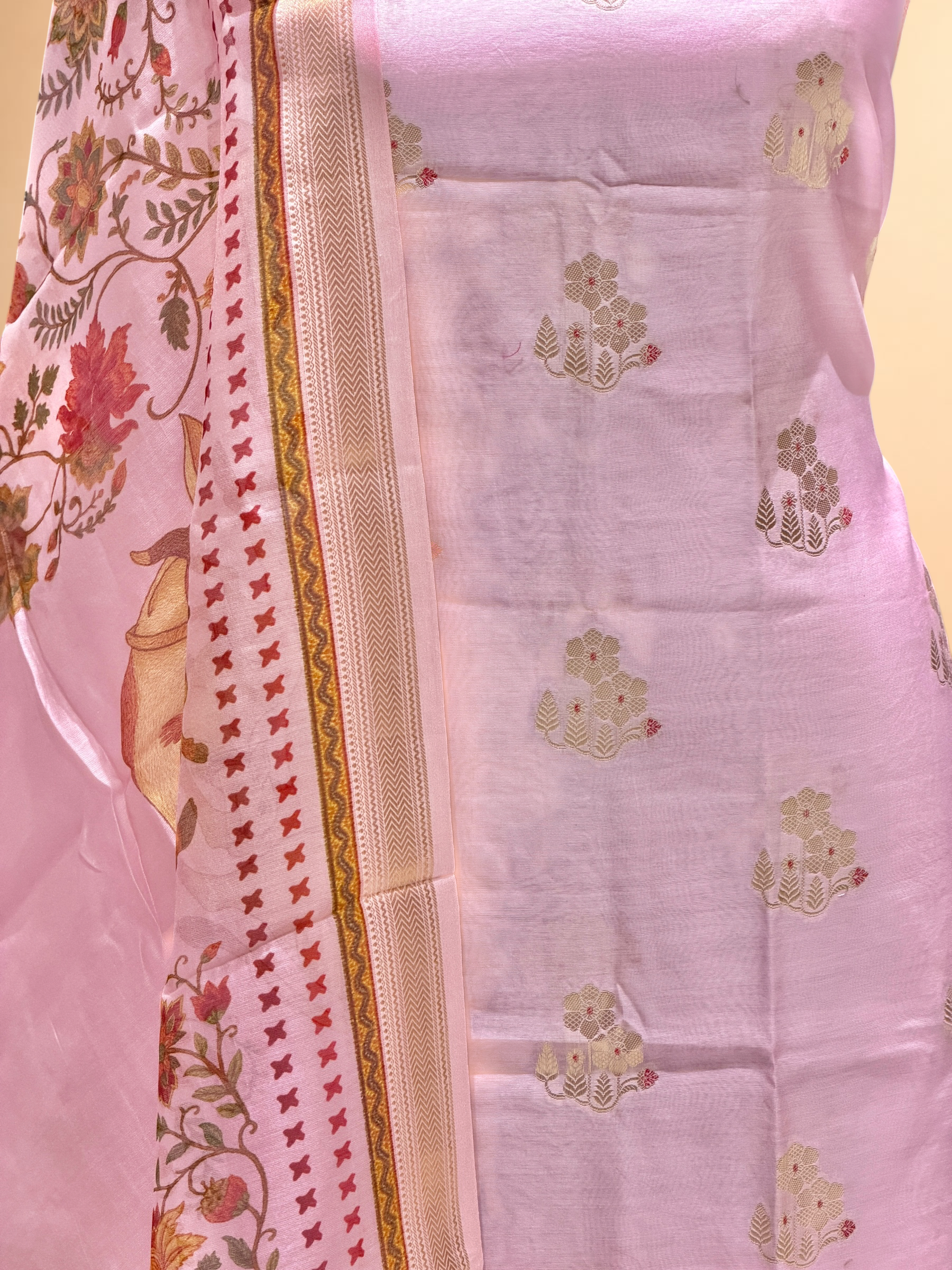 Soft Pink Chanderi Silk Suit Sets With Printed Dupatta