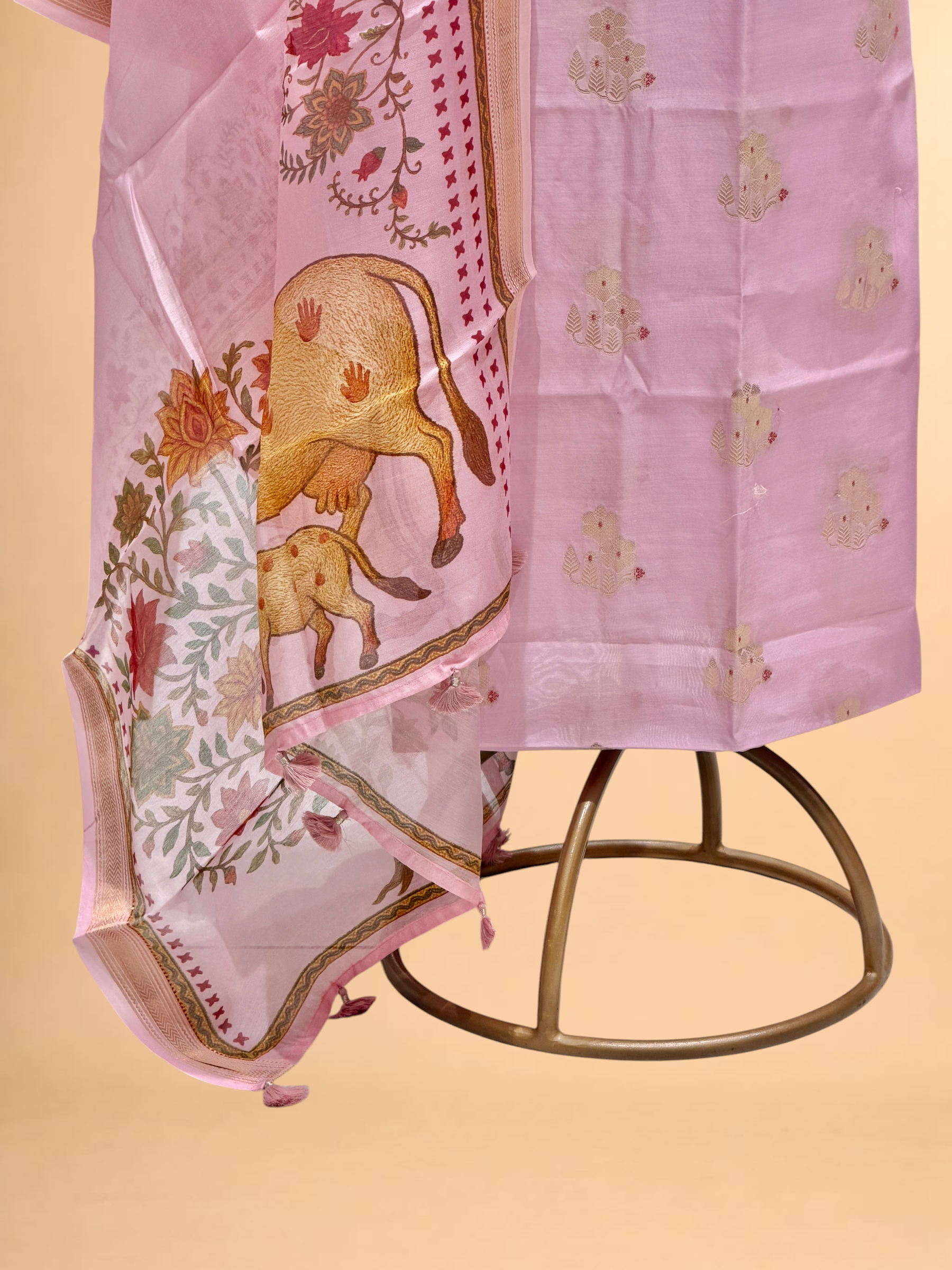 Soft Pink Chanderi Silk Suit Sets With Printed Dupatta