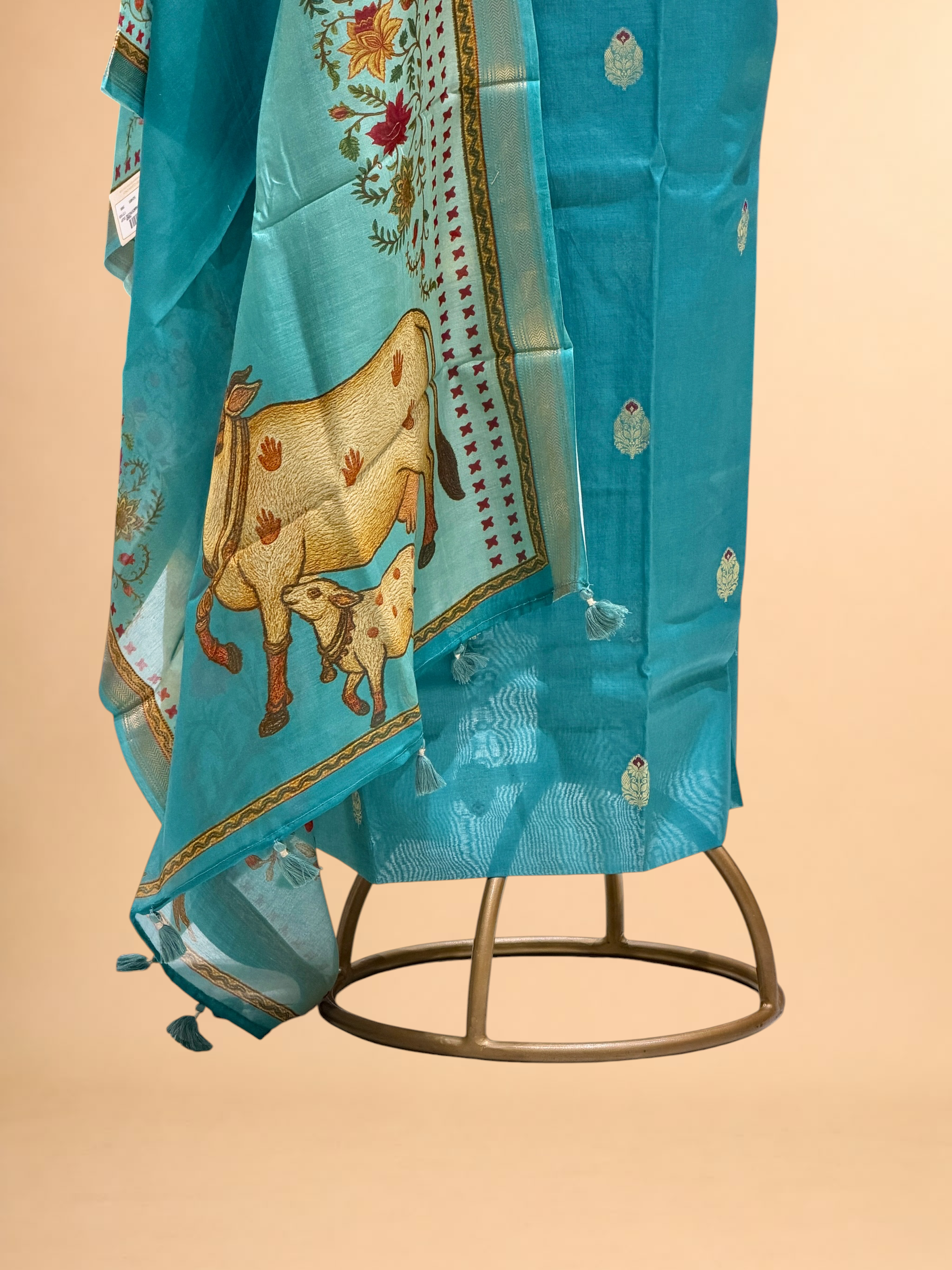 Peacock Blue Chanderi Silk Suit Sets With Printed Dupatta