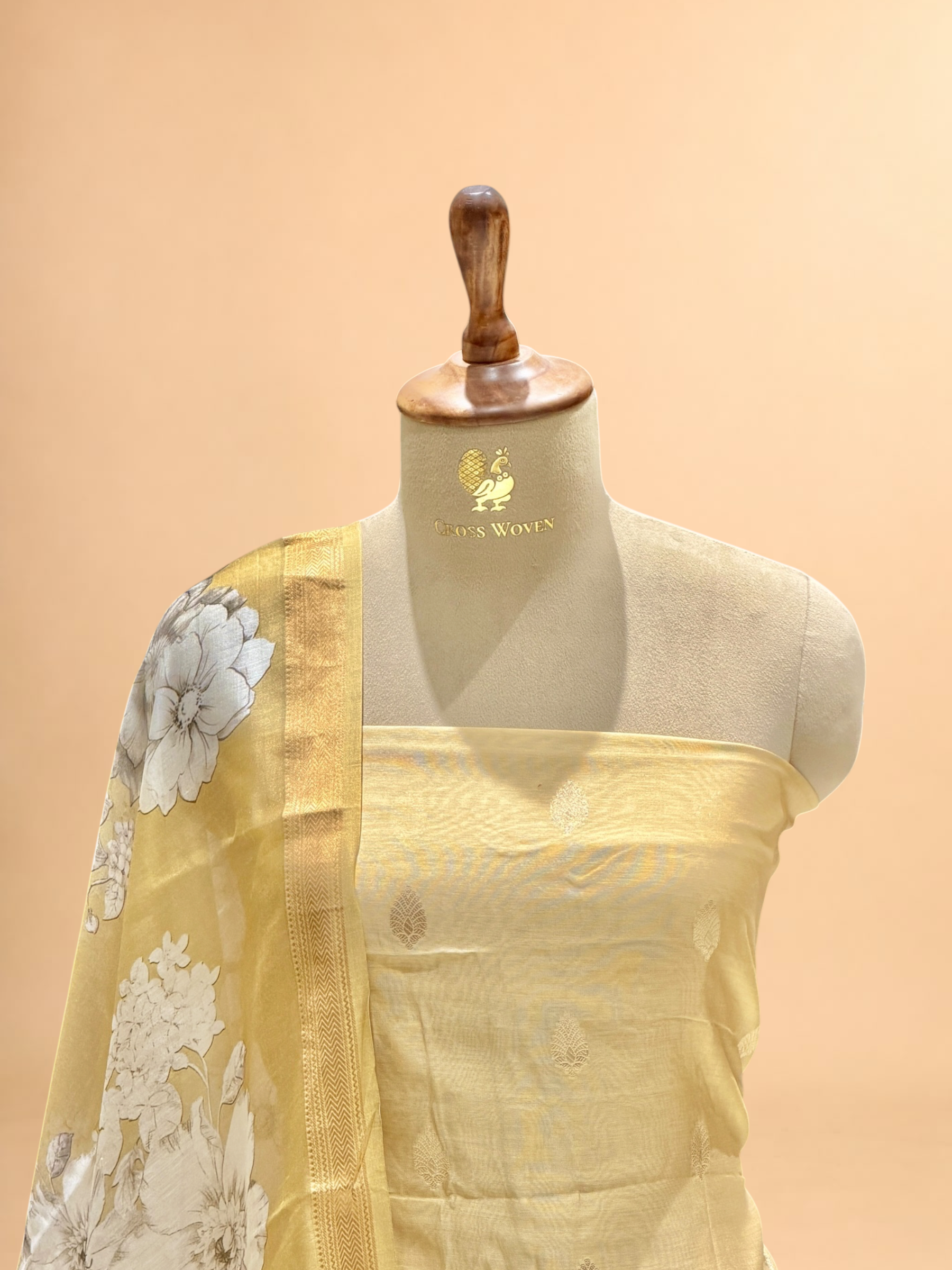 Pastel Yellow  Chanderi Silk Suit Sets With Floral Printed Dupatta