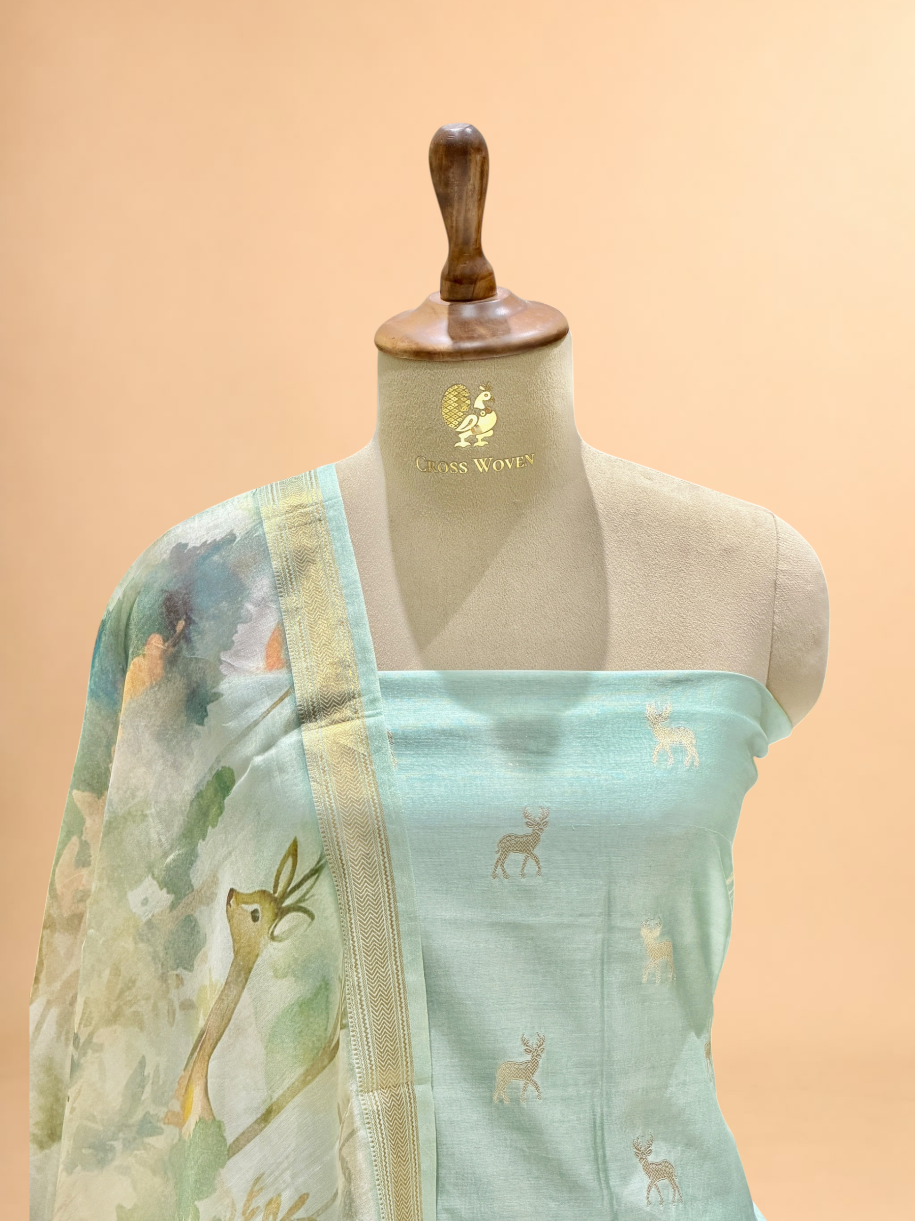 Pastel Mint Green Chanderi Silk Suit Sets With Printed Dupatta