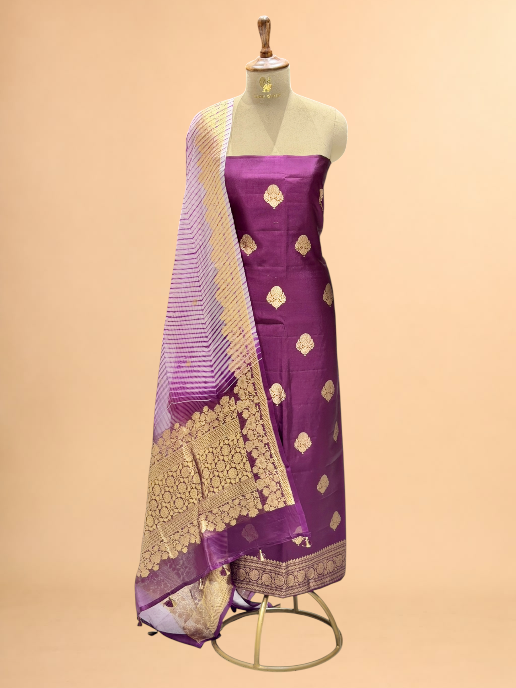 Plum Purple Soft Silk Suit Set with Arashi Dupatta