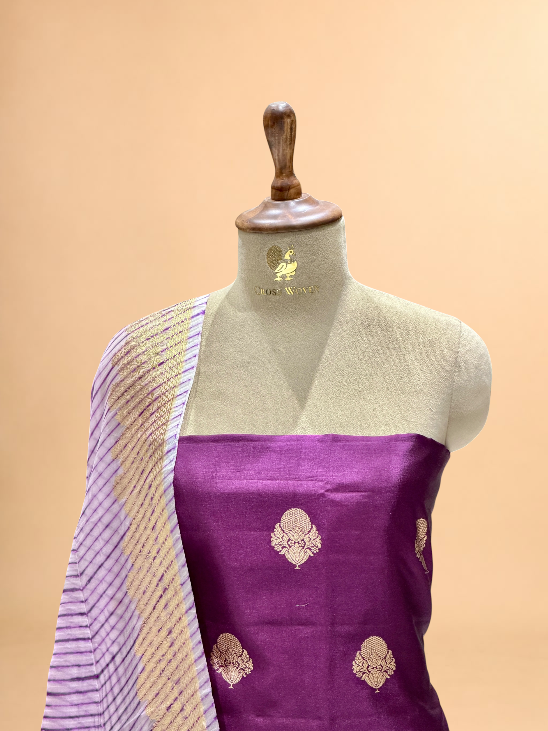 Plum Purple Soft Silk Suit Set with Arashi Dupatta