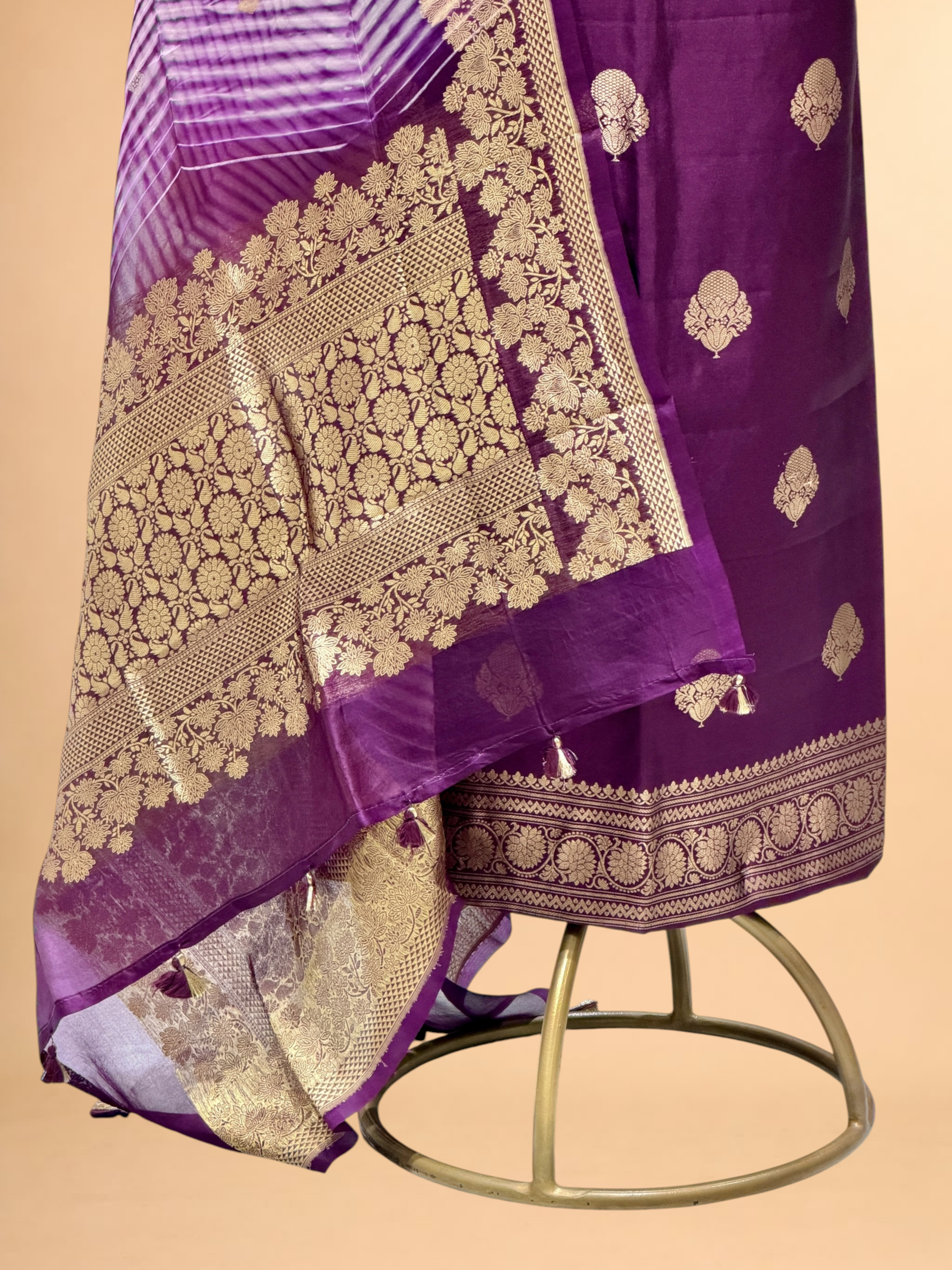 Plum Purple Soft Silk Suit Set with Arashi Dupatta