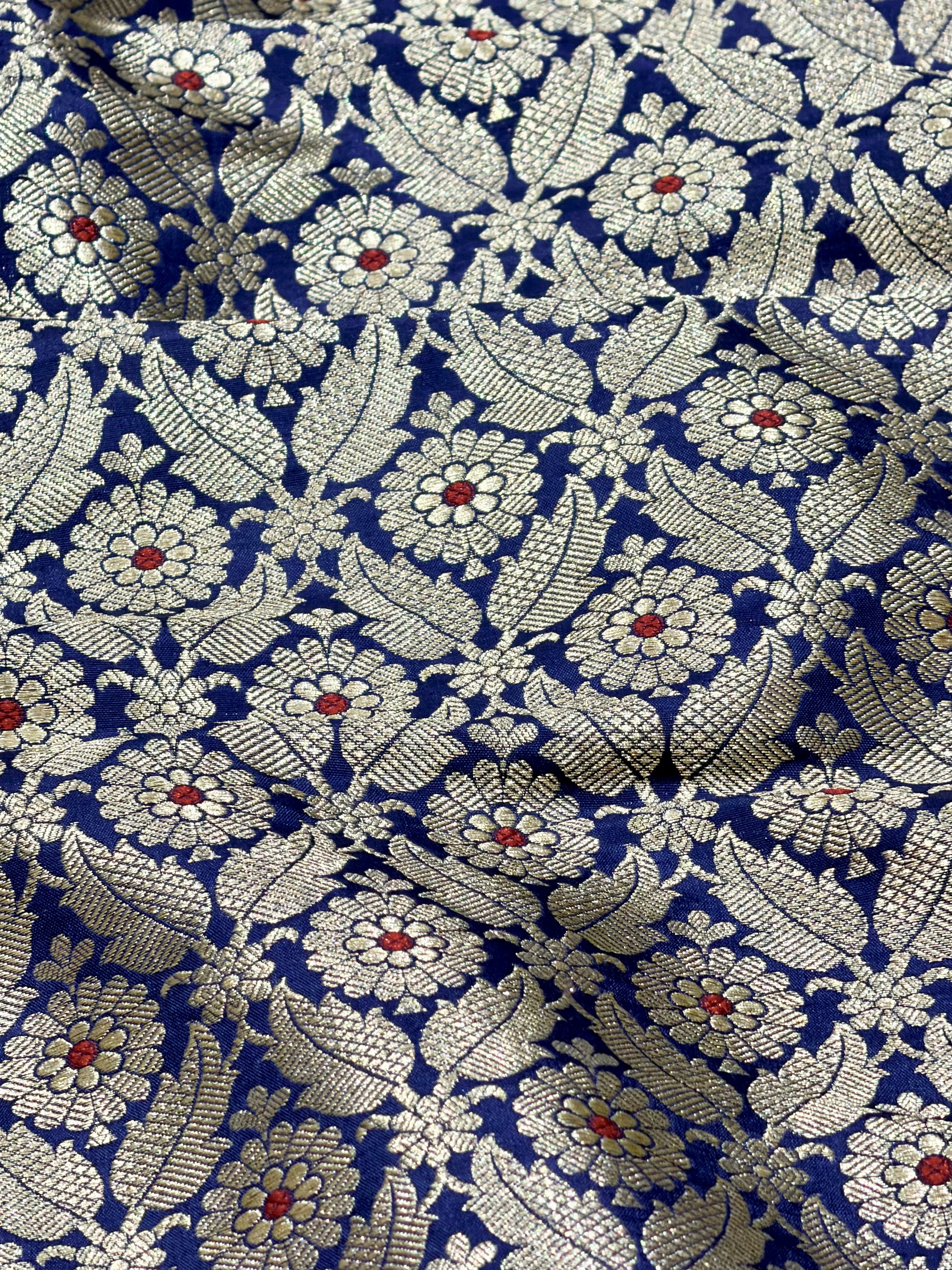 Deep Blue Meenakari Brocade Katan Silk Handloom Fabric