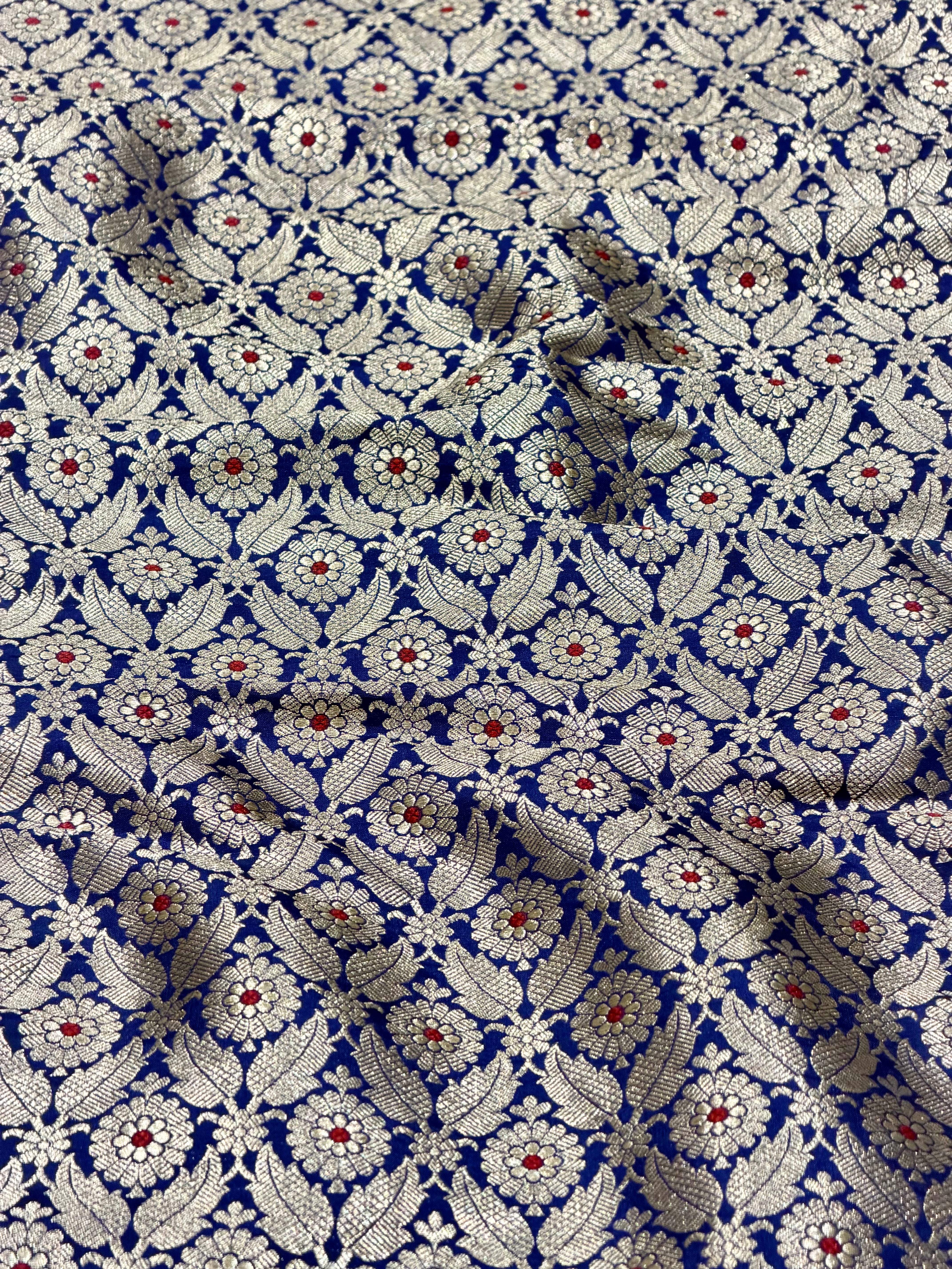 Deep Blue Meenakari Brocade Katan Silk Handloom Fabric
