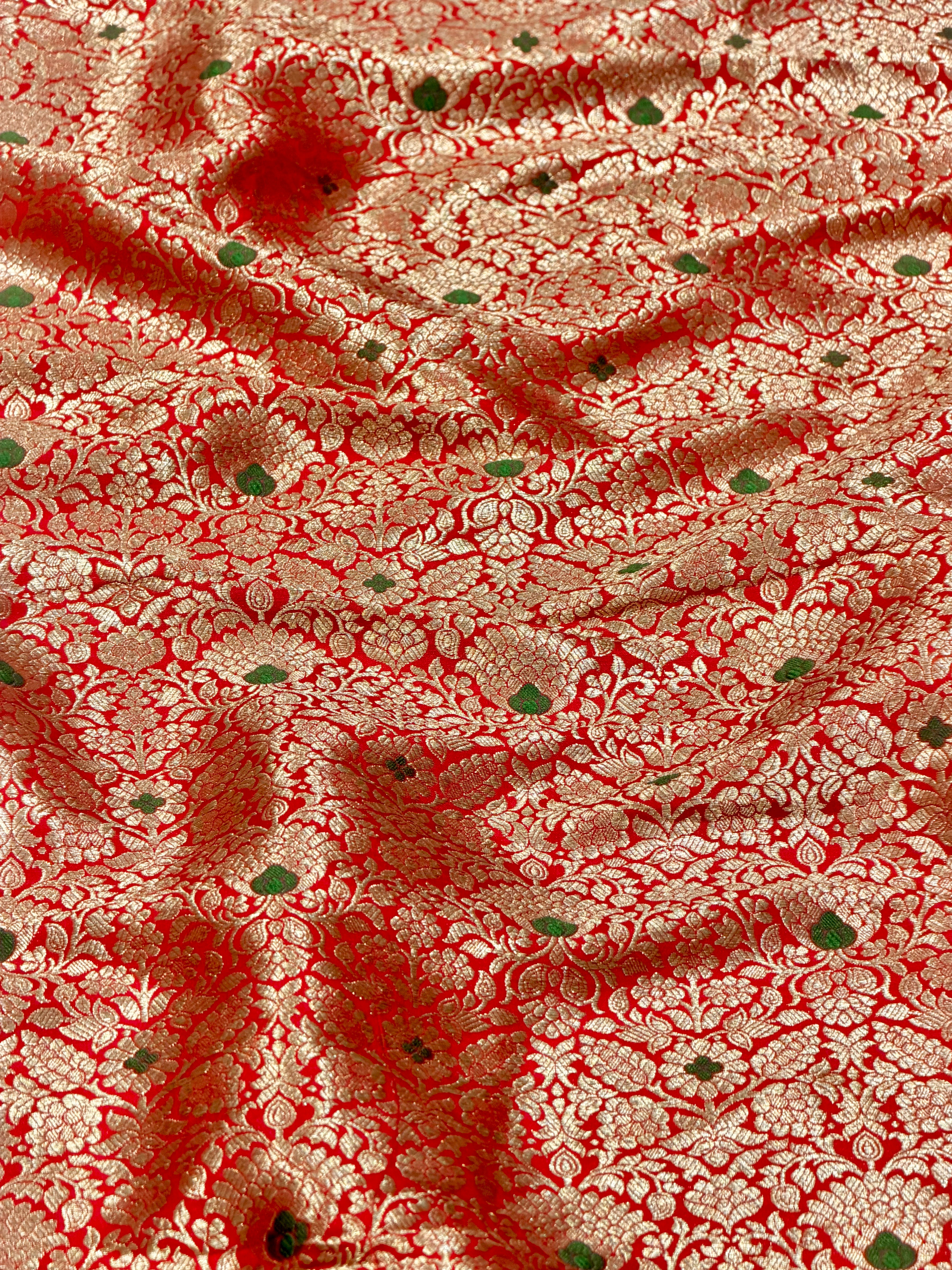 Red Meenakari Brocade Katan Silk Handloom Fabric