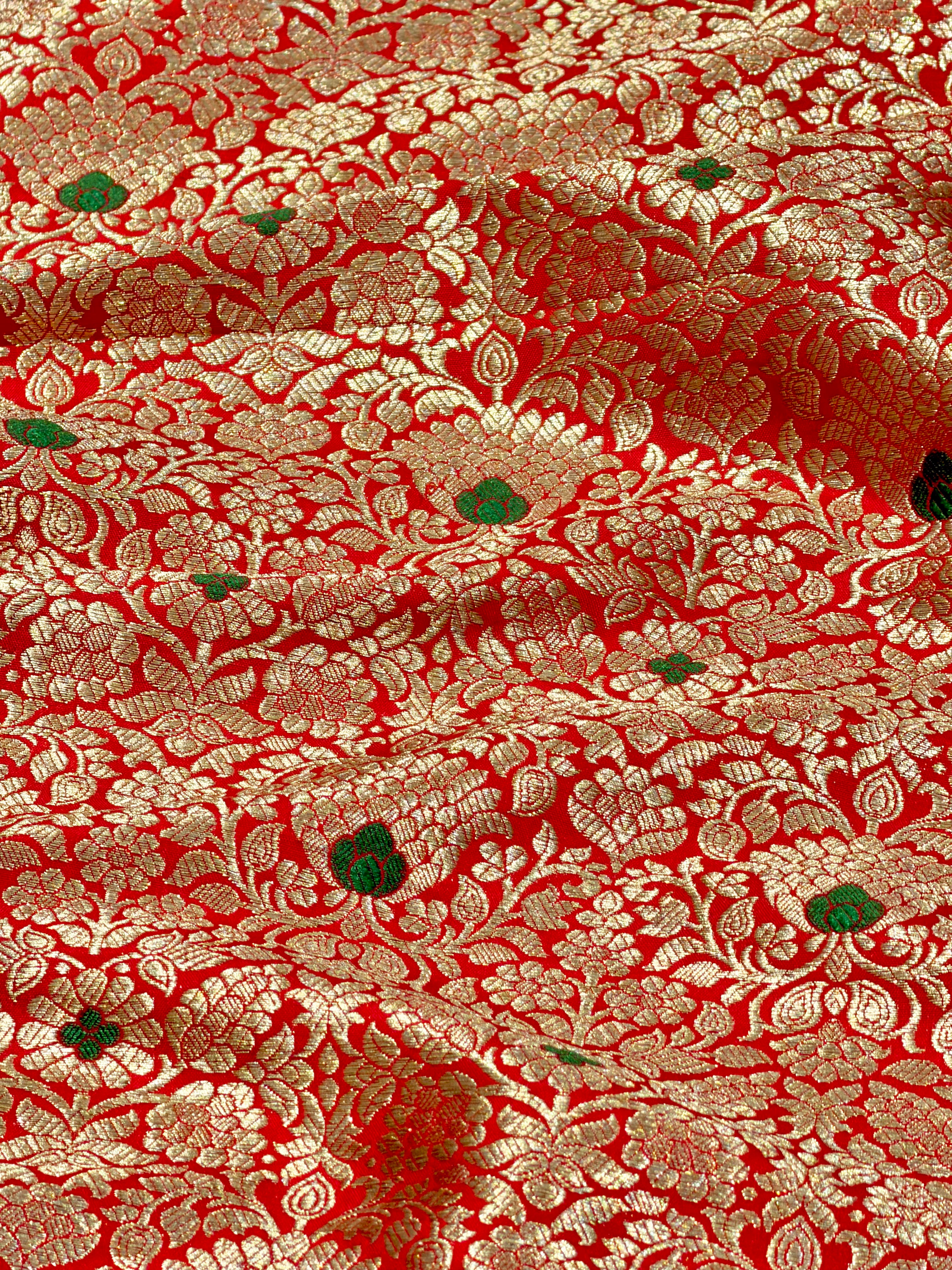 Red Meenakari Brocade Katan Silk Handloom Fabric