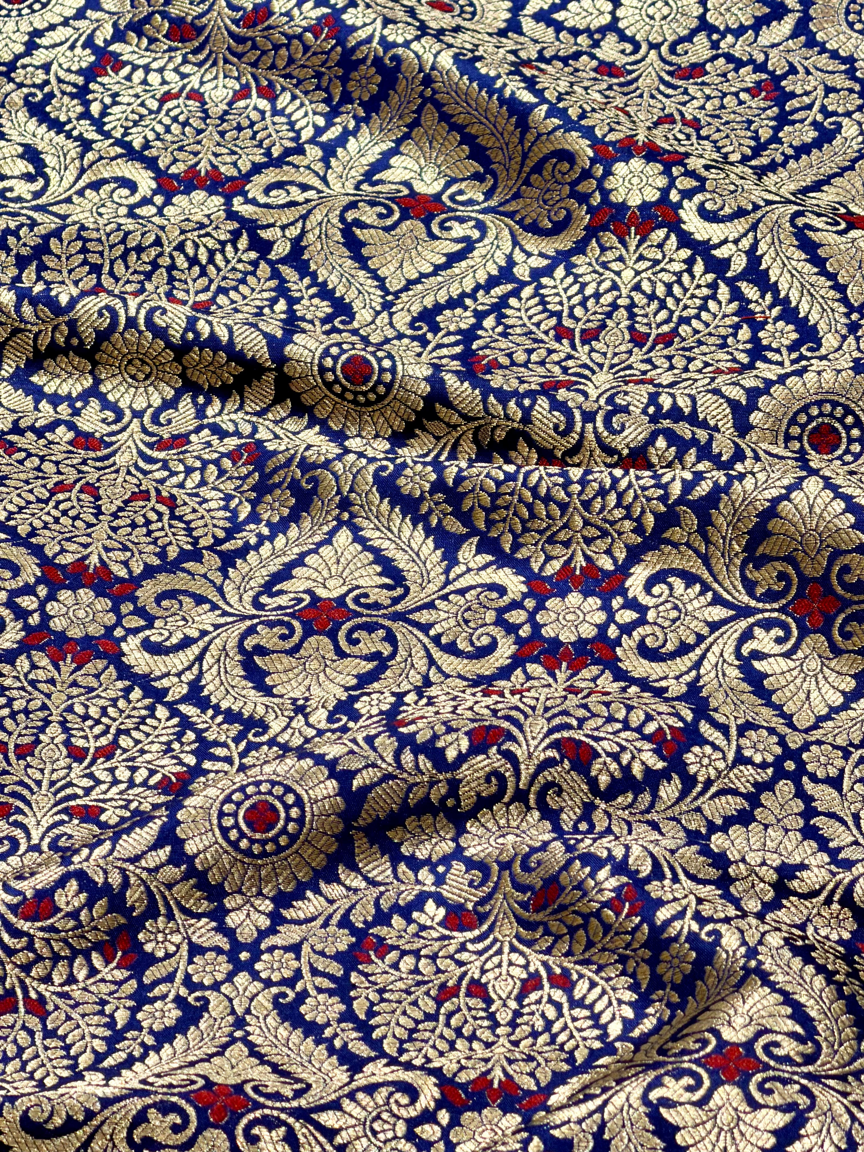 Deep Blue Meenakari Brocade Katan Silk Handloom Fabric