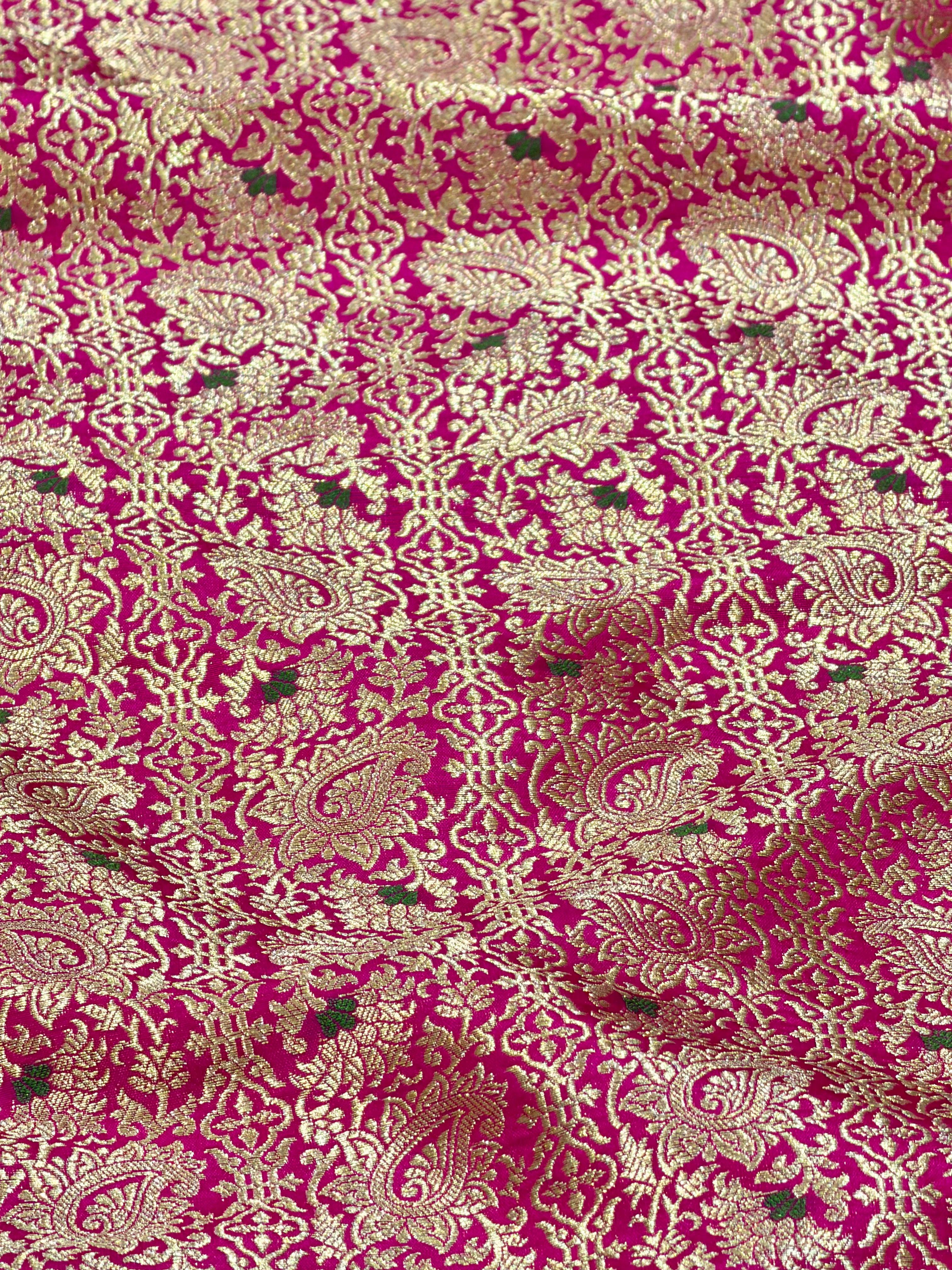 Rani Pink Meenakari Brocade Katan Silk Handloom Fabric