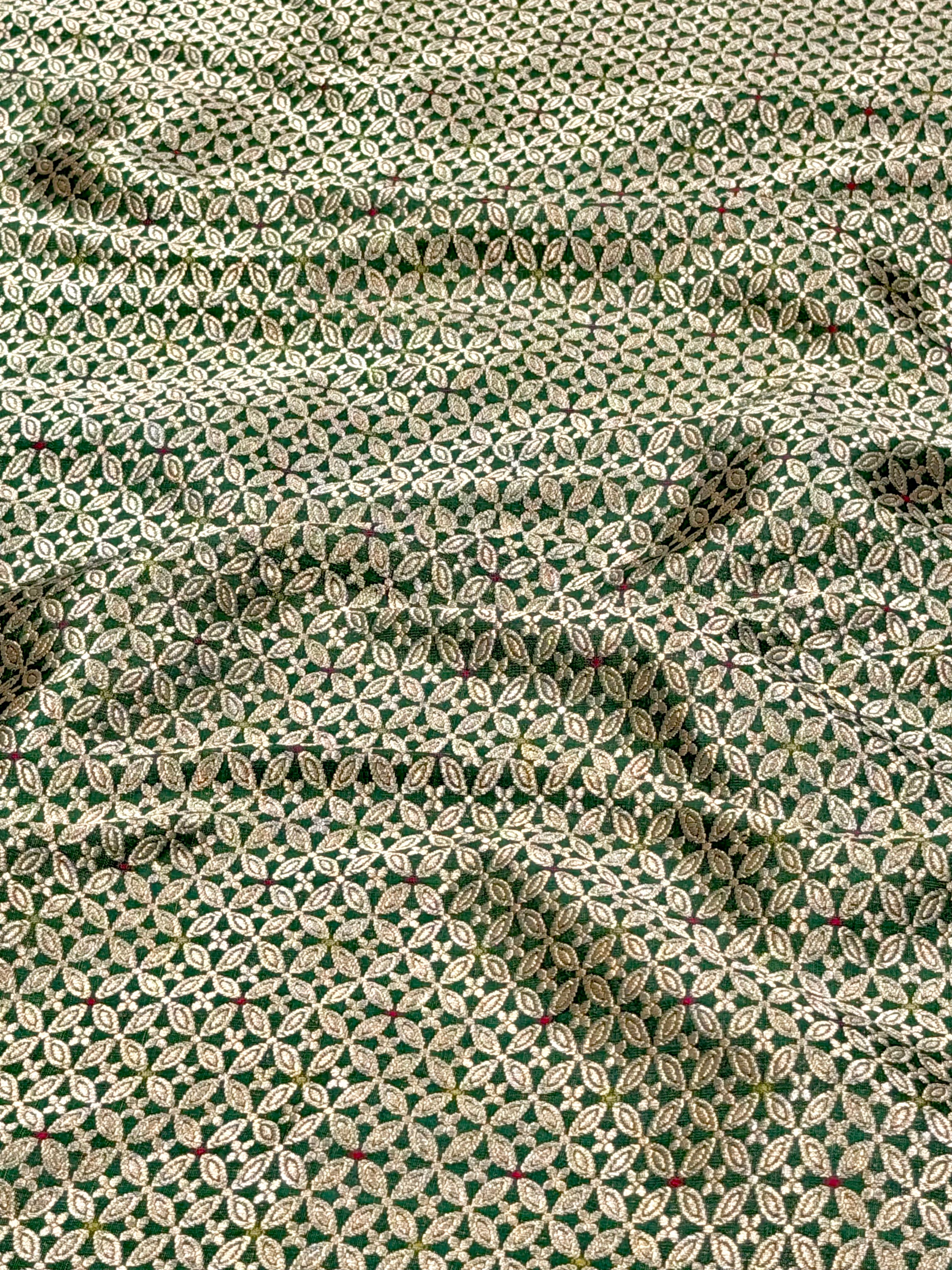 Deep Green Meenakari Brocade Katan Silk Handloom Fabric