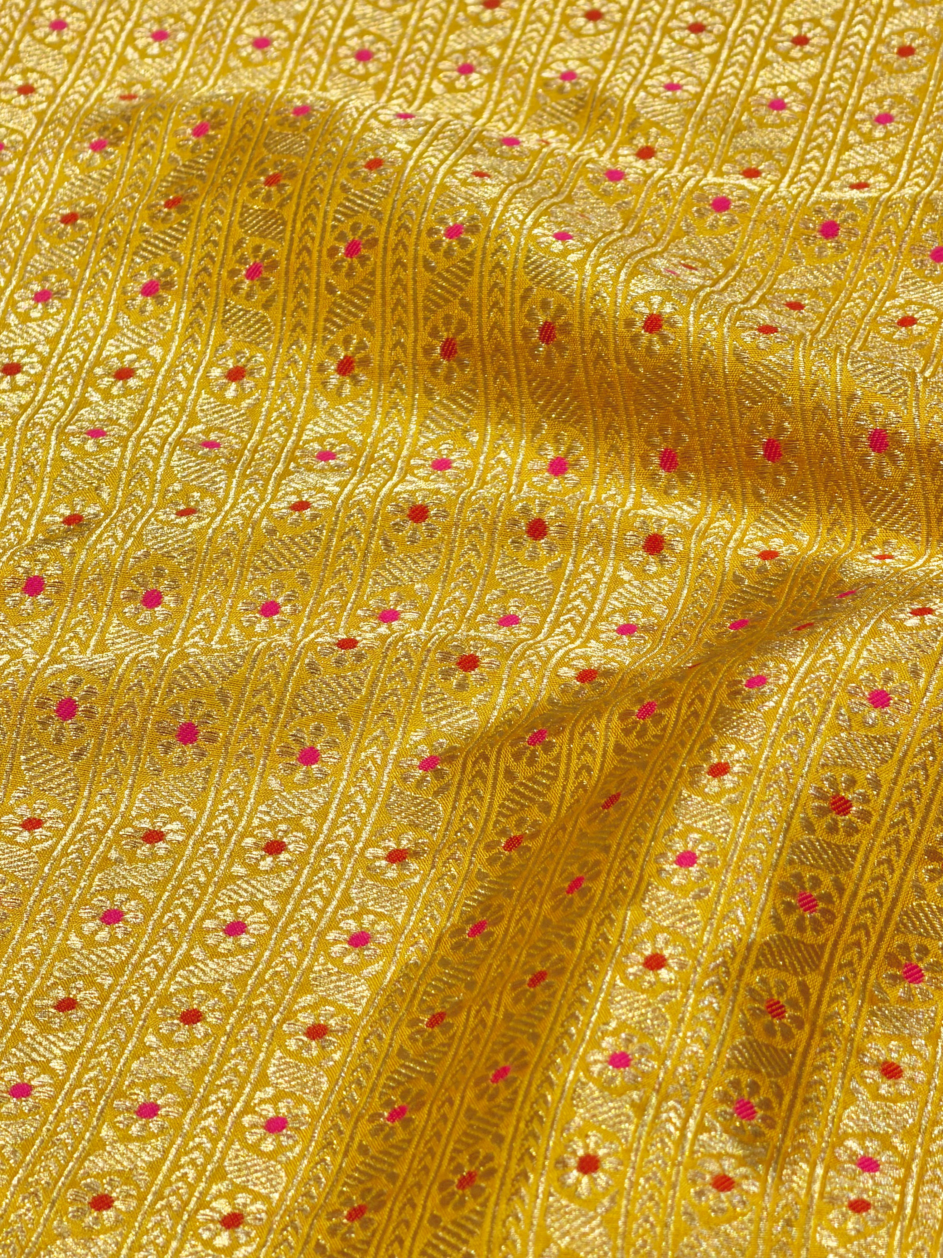 Yellow Meenakari Brocade Katan Silk Handloom Fabric