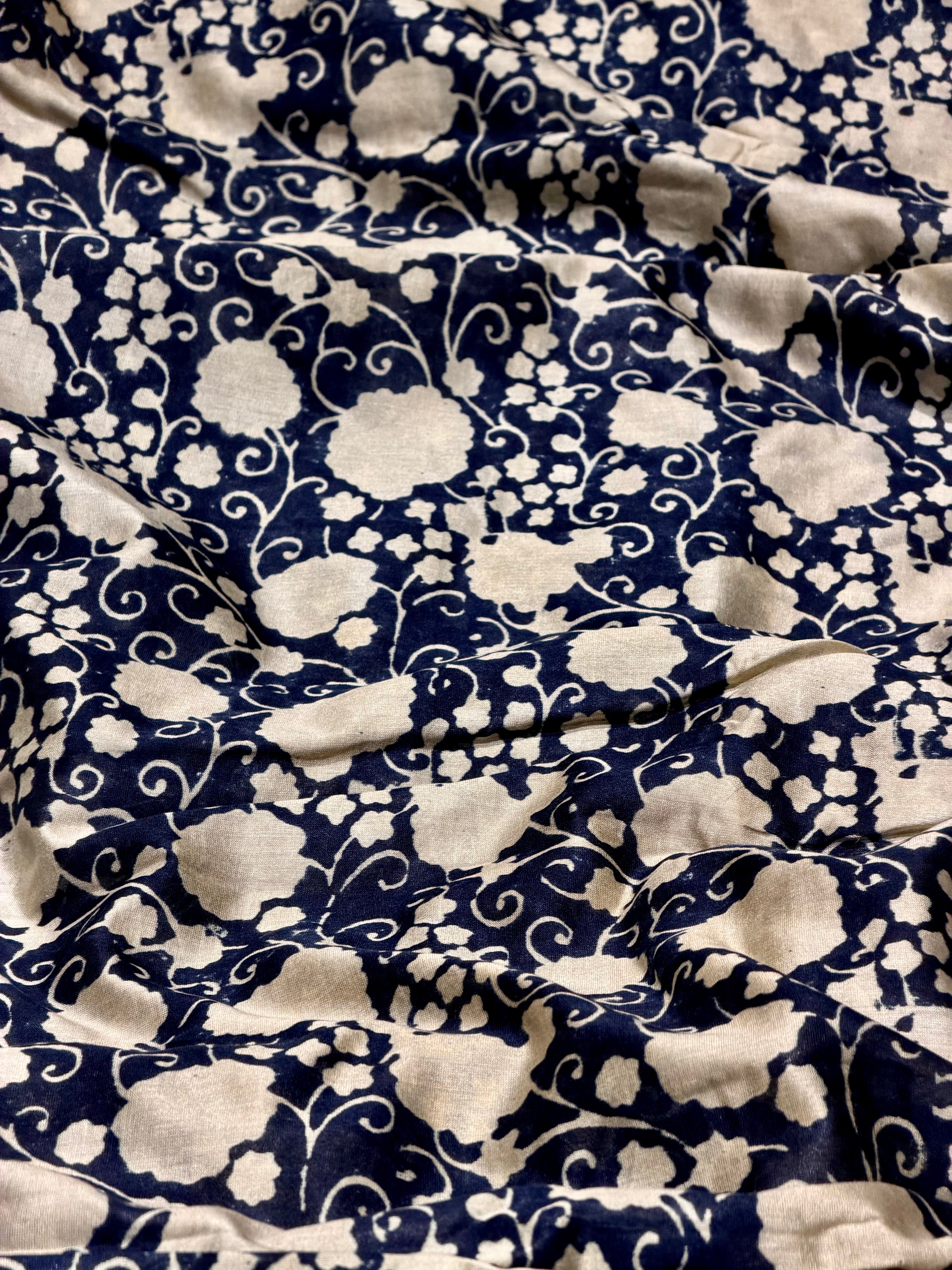 Indigo Floral Jaal Chanderi Silk Fabric