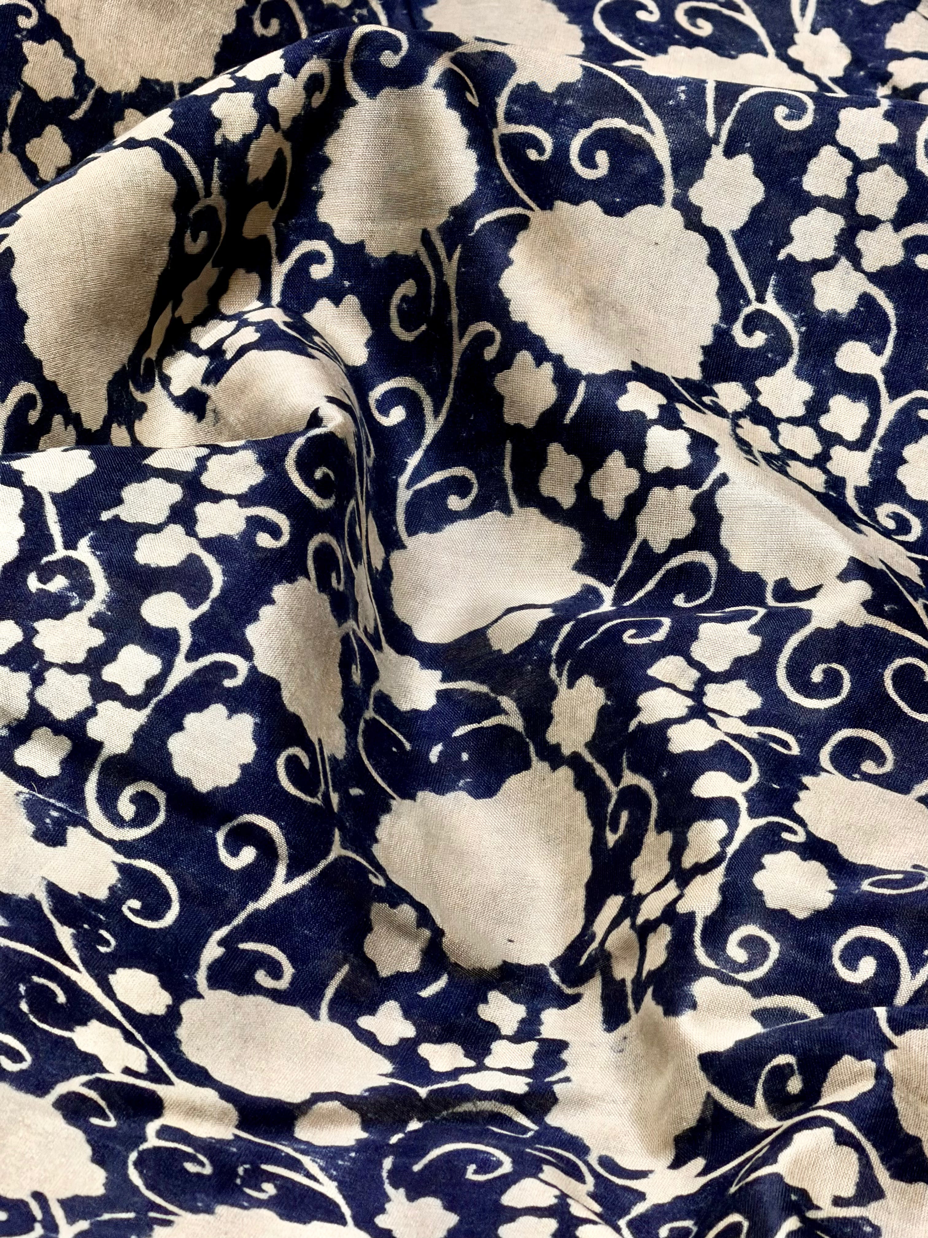 Indigo Floral Jaal Chanderi Silk Fabric