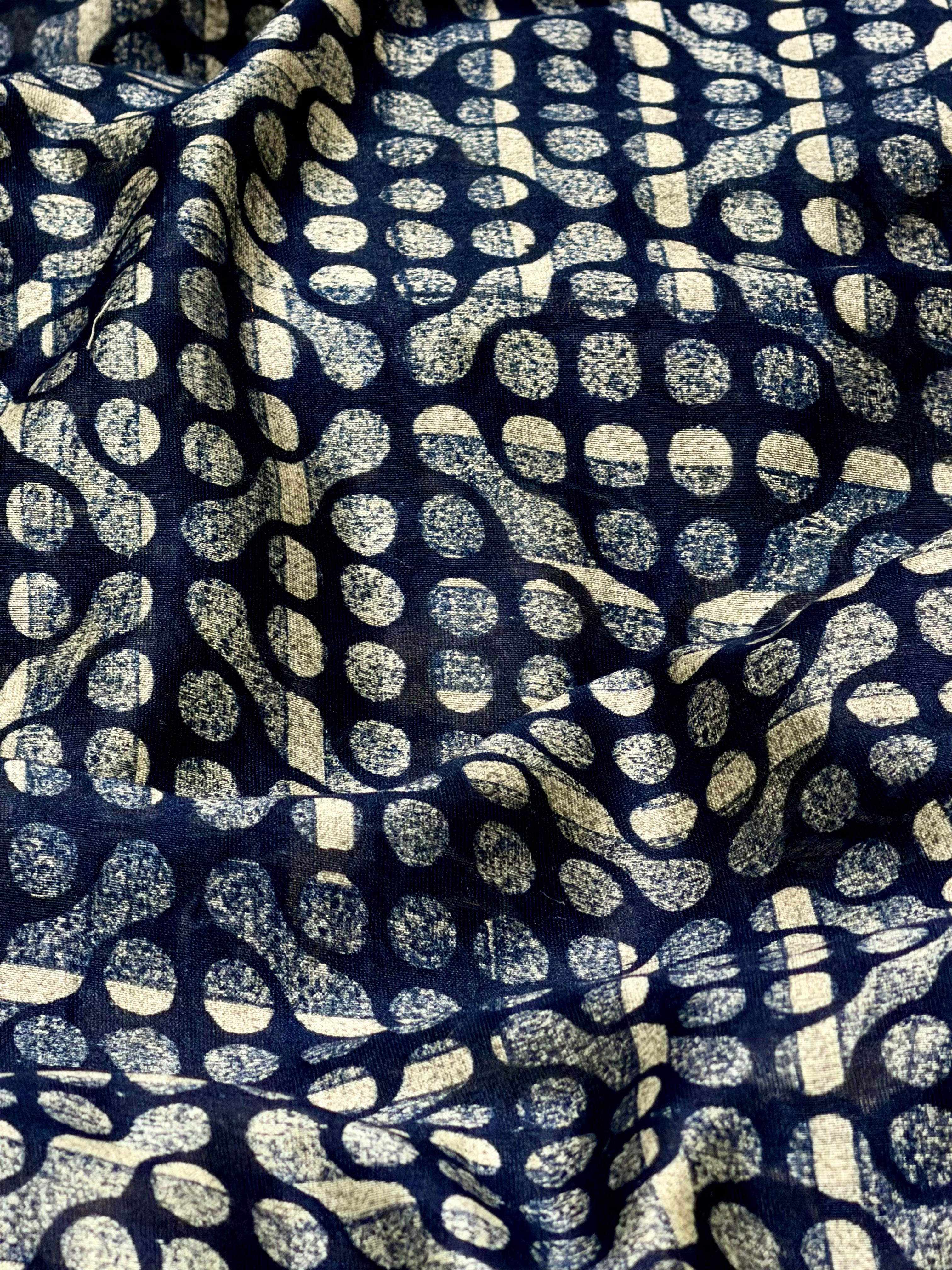 Indigo Abstract Dot Chanderi Silk Fabric